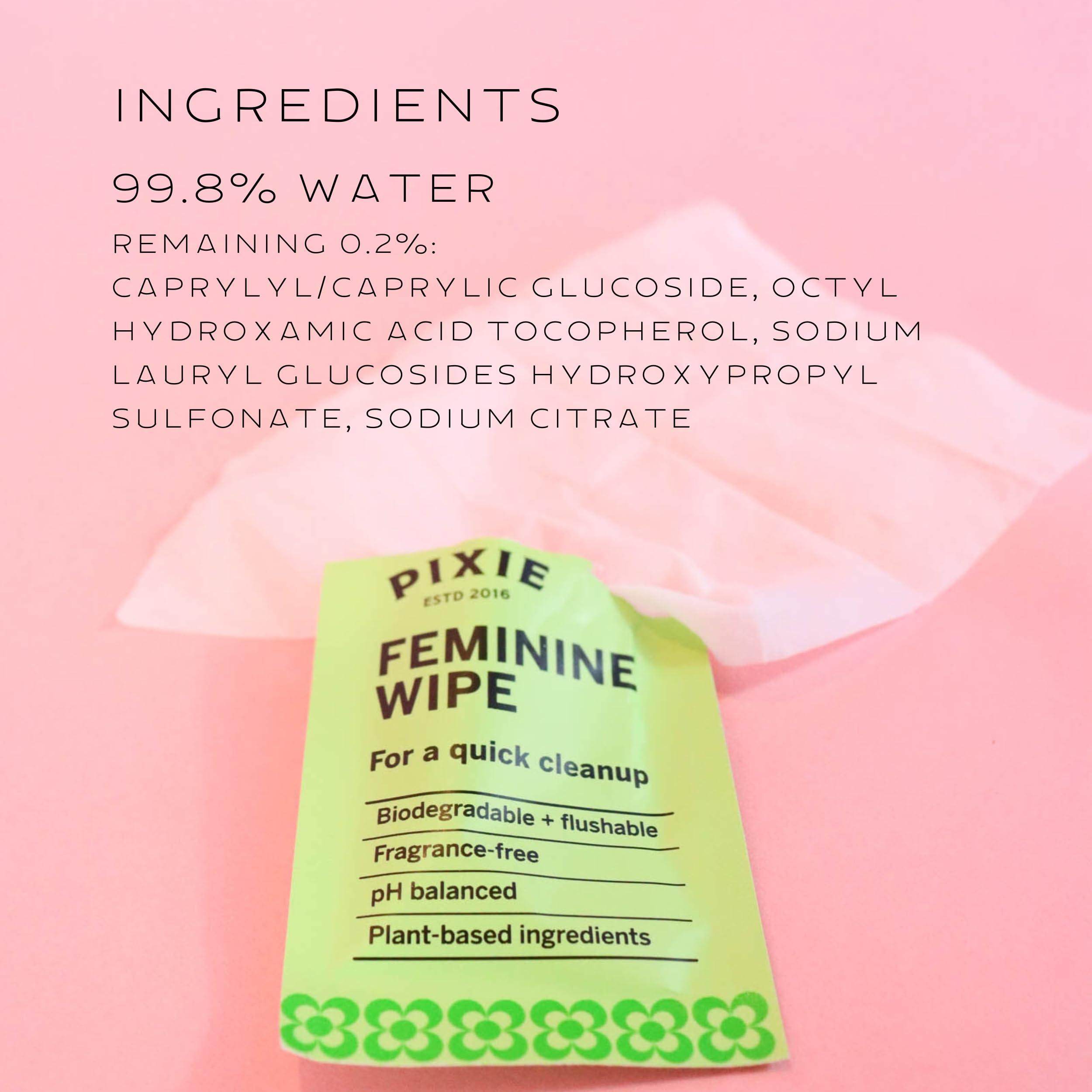 Pixie Cup Pixie Feminine Wipes - Flushable, Biodegradable, & Ph Balanced - Best Individually Wrapped Packet Wipes for On The Go & Public Bathrooms - Wash, & Cleaner For Your Menstrual Cups & Discs (20 Count)