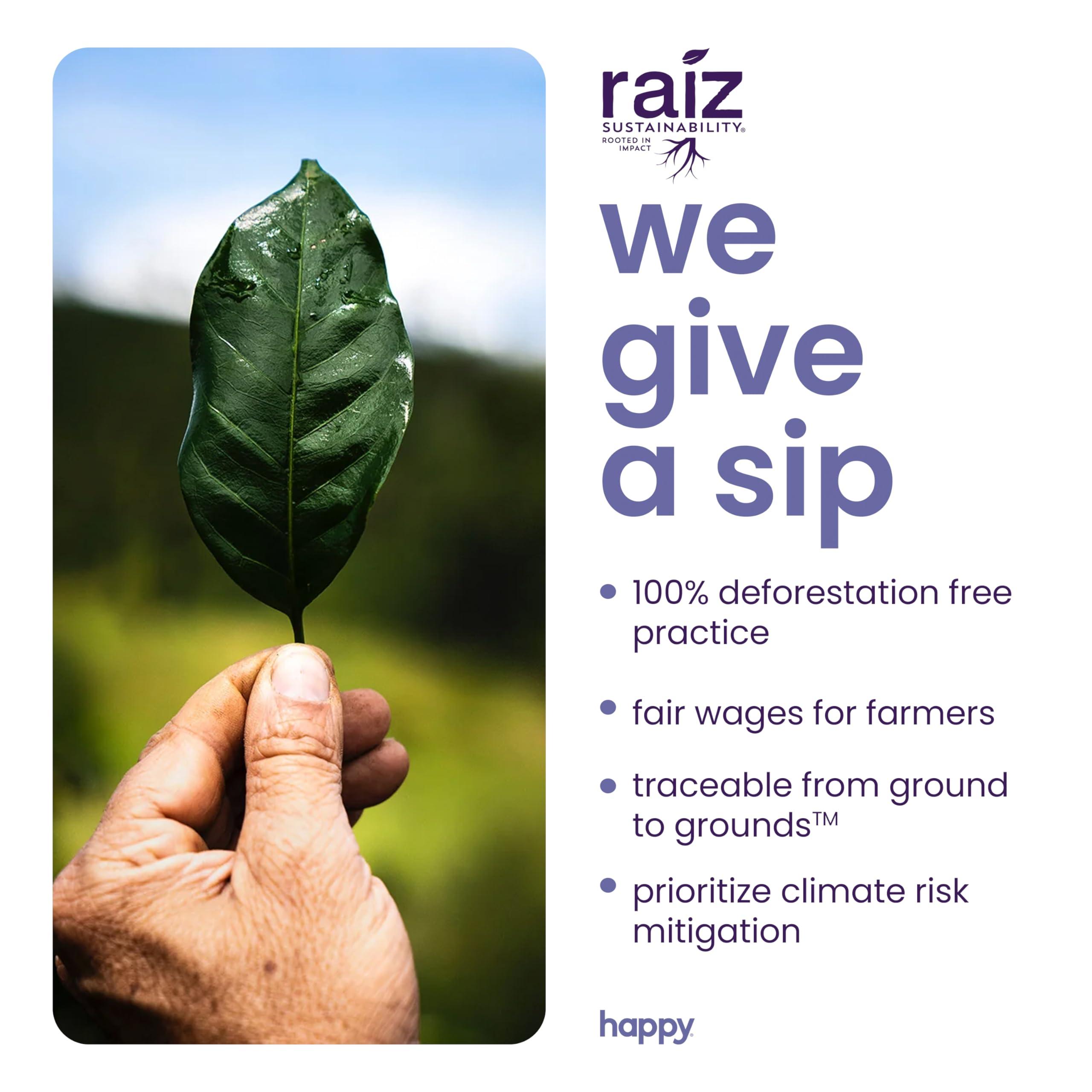 We Are Happy, LLC happy coffee dark roast coffee pods, 10 count, notes of cocoa & contentment, compatible with most K-cup brewers, rainforest alliance certified