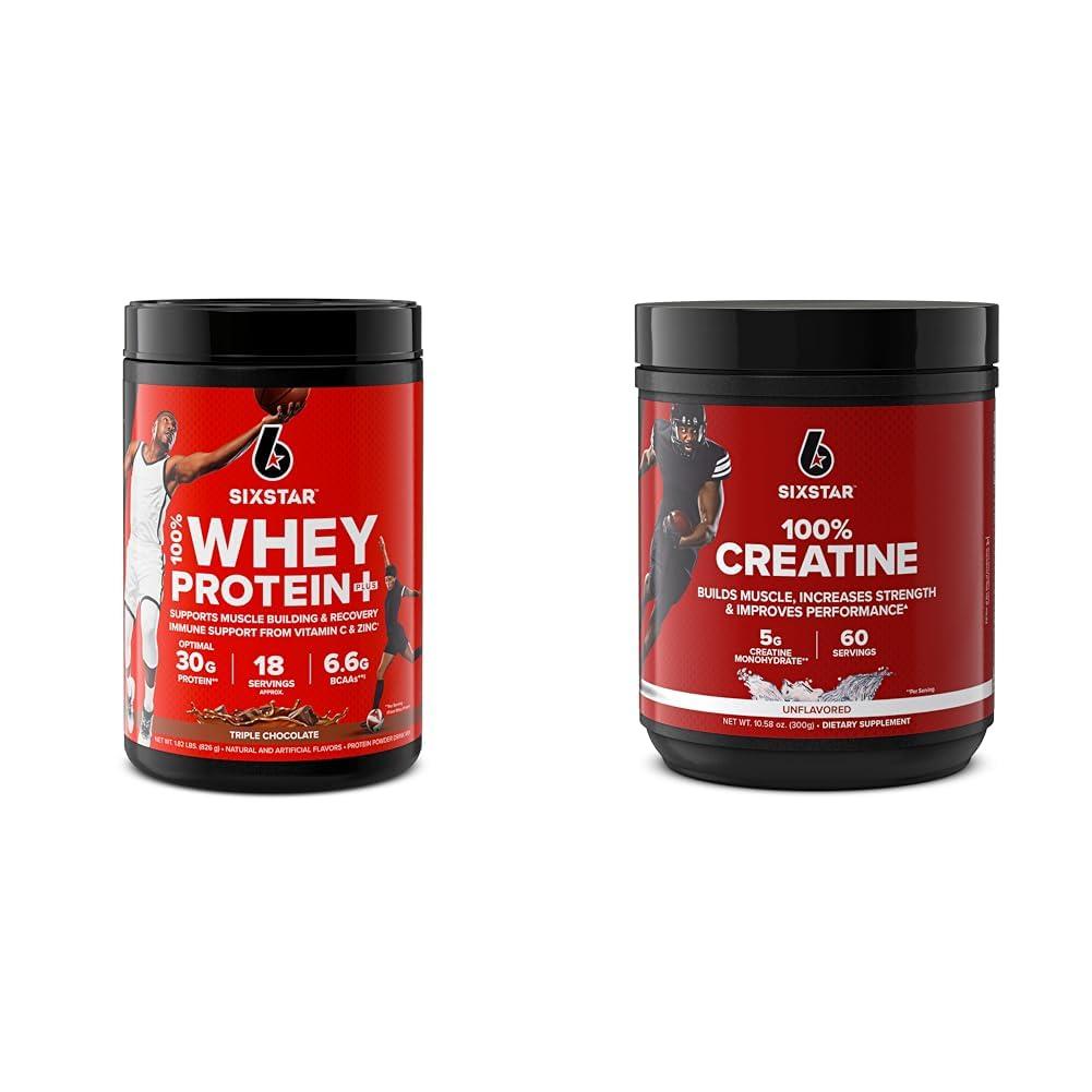 Six Star Six Star Elite Series 100% Whey Protein Plus Triple Chocolate 1.8lbs and 100% Creatine Monohydrate Powder Unflavored 60 Servings