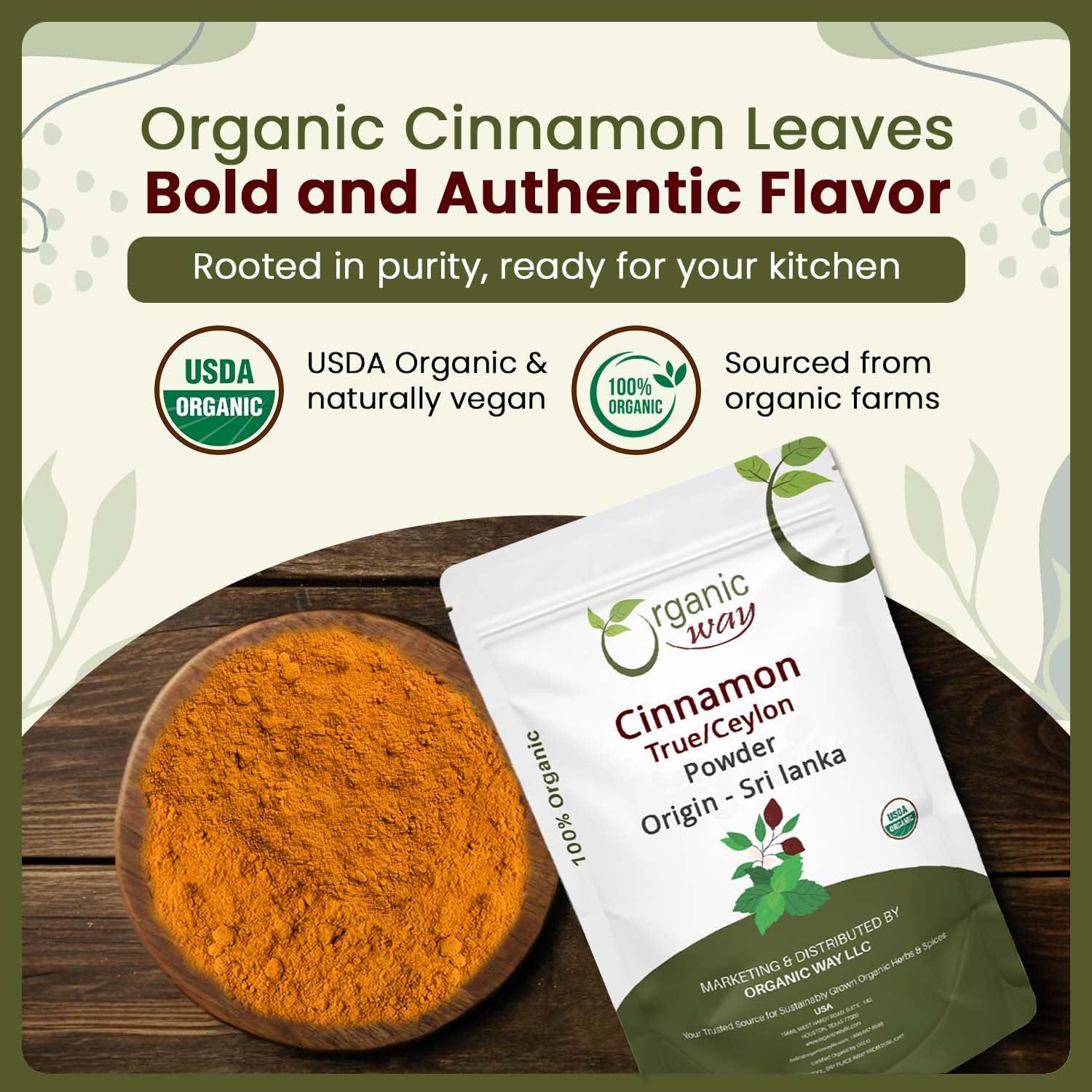 Organic Way Organic Way True Ceylon Cinnamon Powder - Kosher & USDA Certified | Raw, Vegan, Non-GMO & Gluten Free | Freshly Grounded Premium Cinnamon | Resealable Bag | 100% Raw from Sri Lanka (1/2LBS / 8Oz)
