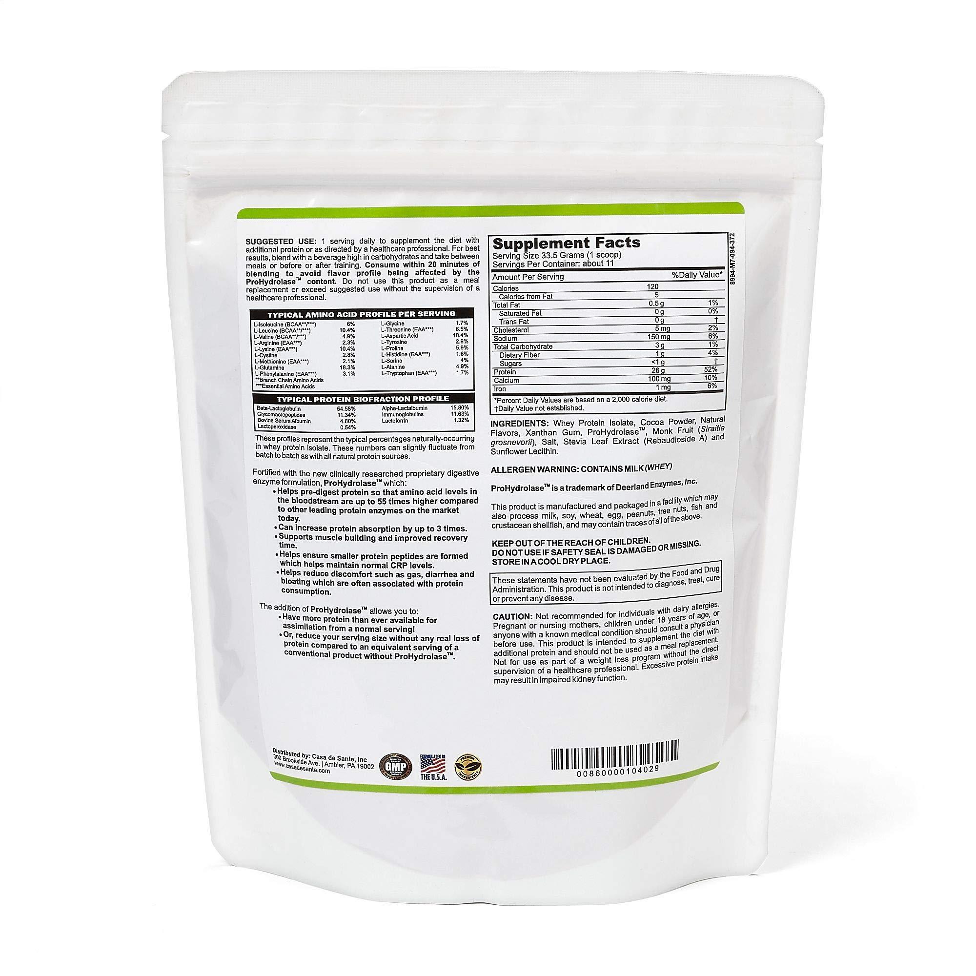 Casa de Sante Low FODMAP Elemental Diet Protein Powder IBS & SIBO GLP1 Keto Paleo|ProHydrolase Digestive Enzymes|Gluten Soy Sugar & Grain Free Low Carb Whey Protein Isolate (WPI) Gut Friendly All Natural Cocoa