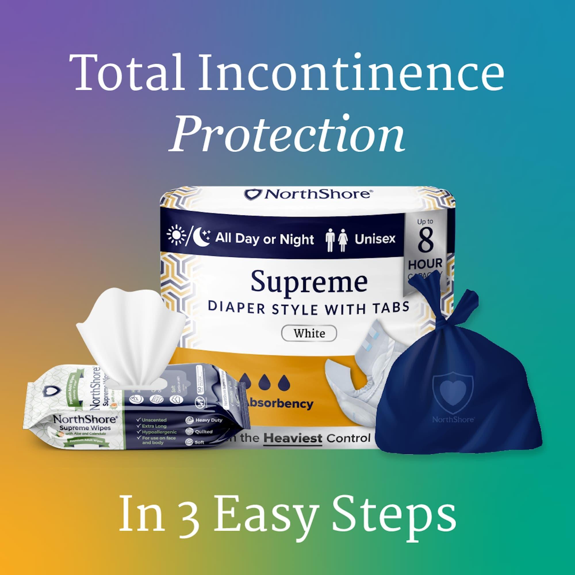 NorthShore NorthShore Supreme Tab-Style Briefs for Men and Women (White, X-Large, 15 Count)