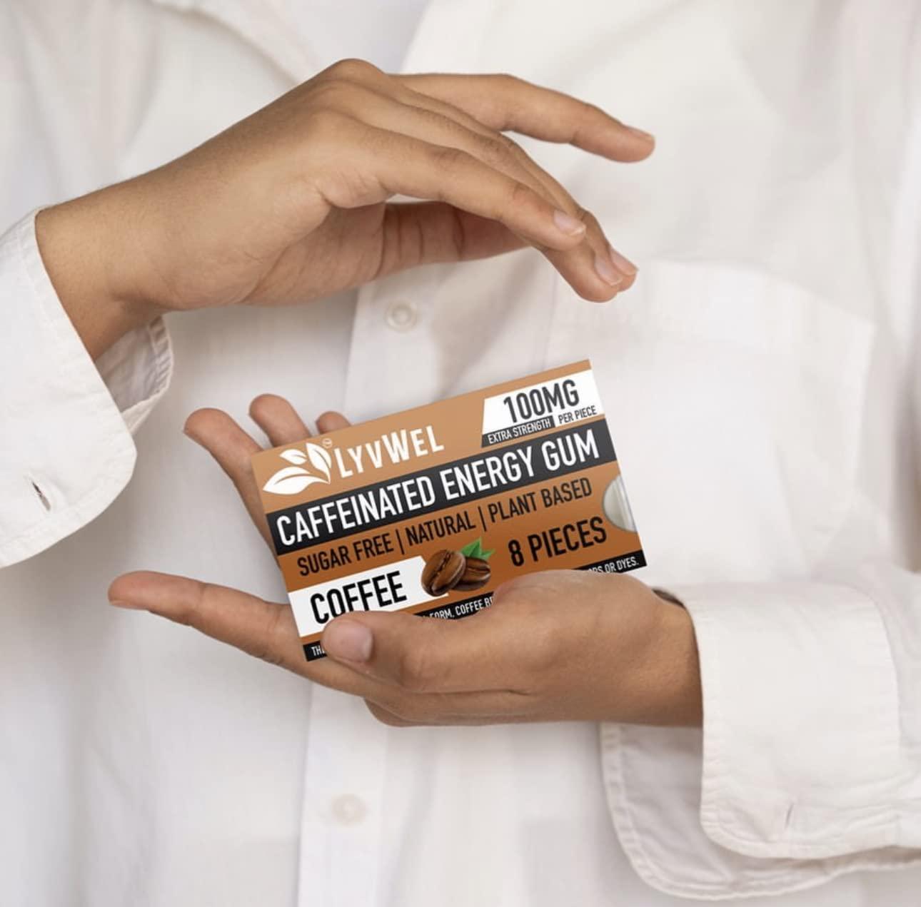 Lyvwel LyvWel Energy Gum | 100mg Caffeine per gem | All Natural | Sugar-Free Pre-Workout Boost: Your Essential Energy Supplement to Stay Awake- 3 Pack (Coffee)