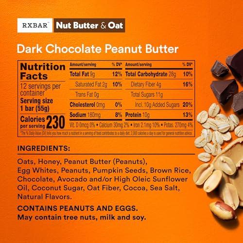 RXBAR RXBAR Nut Butter and Oat Protein Bars, Protein Snacks, Snack Bars, Dark Chocolate Peanut Butter, 23.2oz Box (12 Bars)