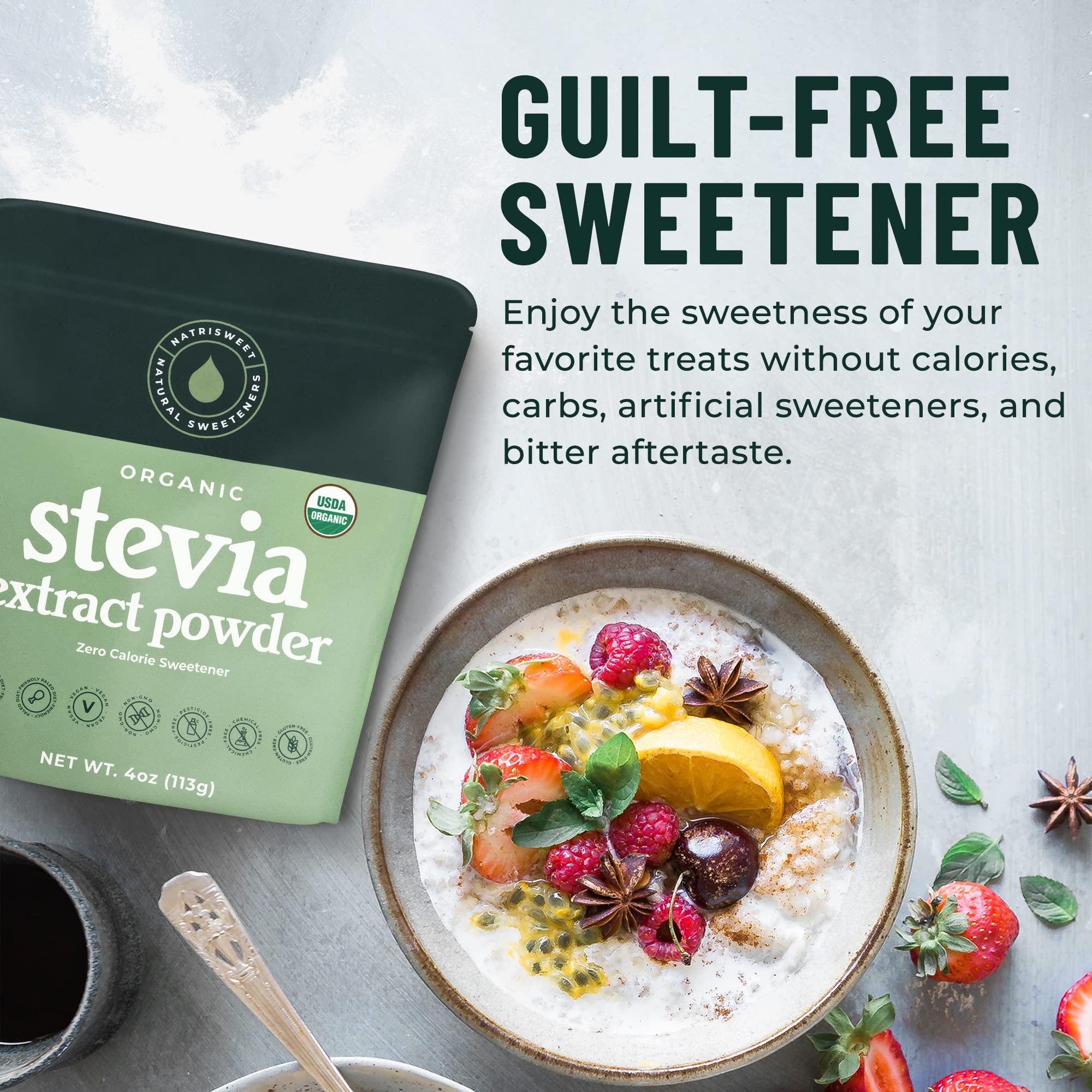 NatriSweet NatriSweet Stevia Powder, 4 oz, Pure Stevia Sweetener with No Additives, No Fillers, Zero Carbs, Zero Calorie, Organic Stevia Powder For Sugar Substitute, 300 Times Sweeter Than Sugar, 800+ Servings
