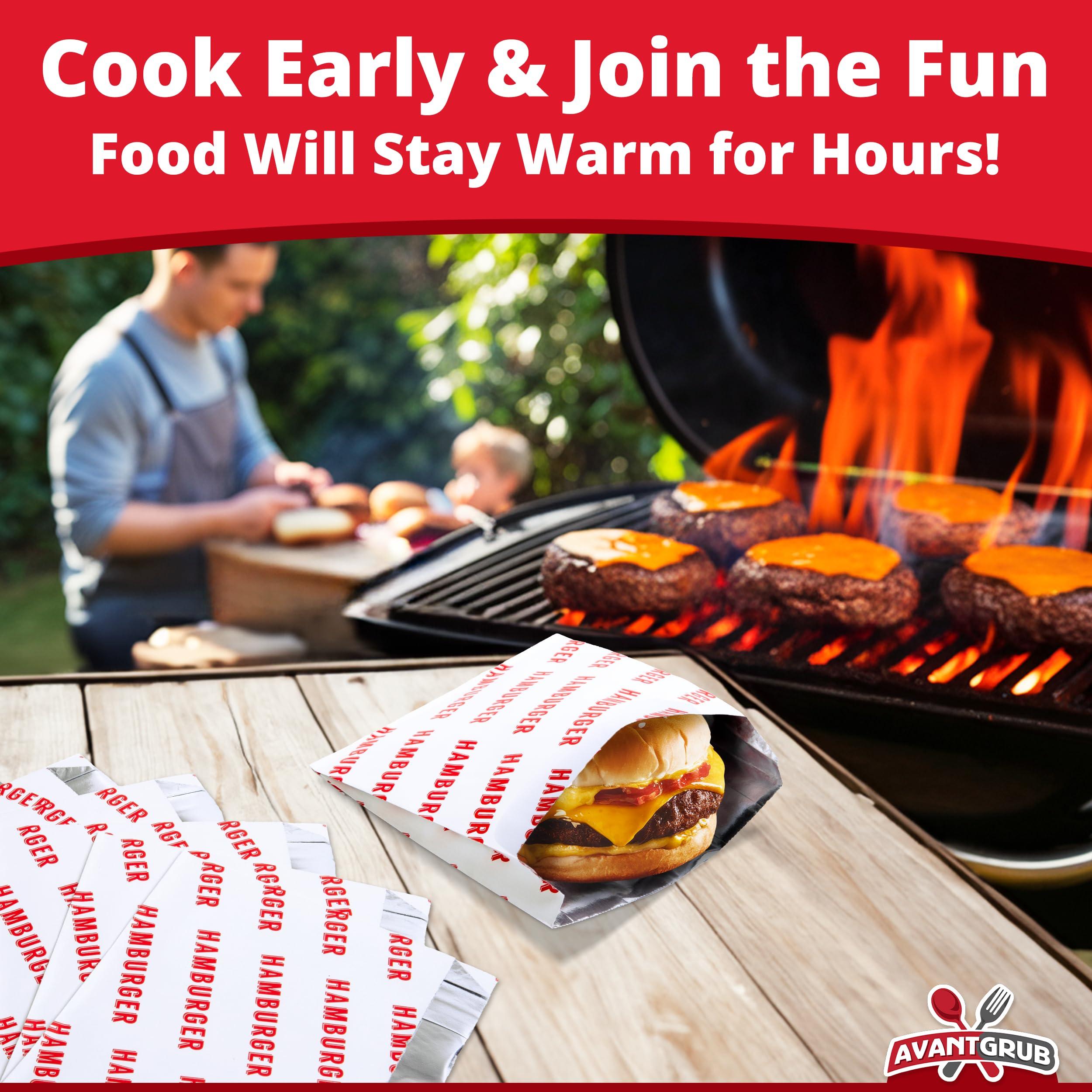 Avant Grub Retro, Grease Proof Burger Wrappers 10Pk. Insulated, Pro Quality Bulk Hamburger Bags are BPA Free. Large, Allergen Friendly BBQ Foil Paper Great Cooking Supply for Themed Party