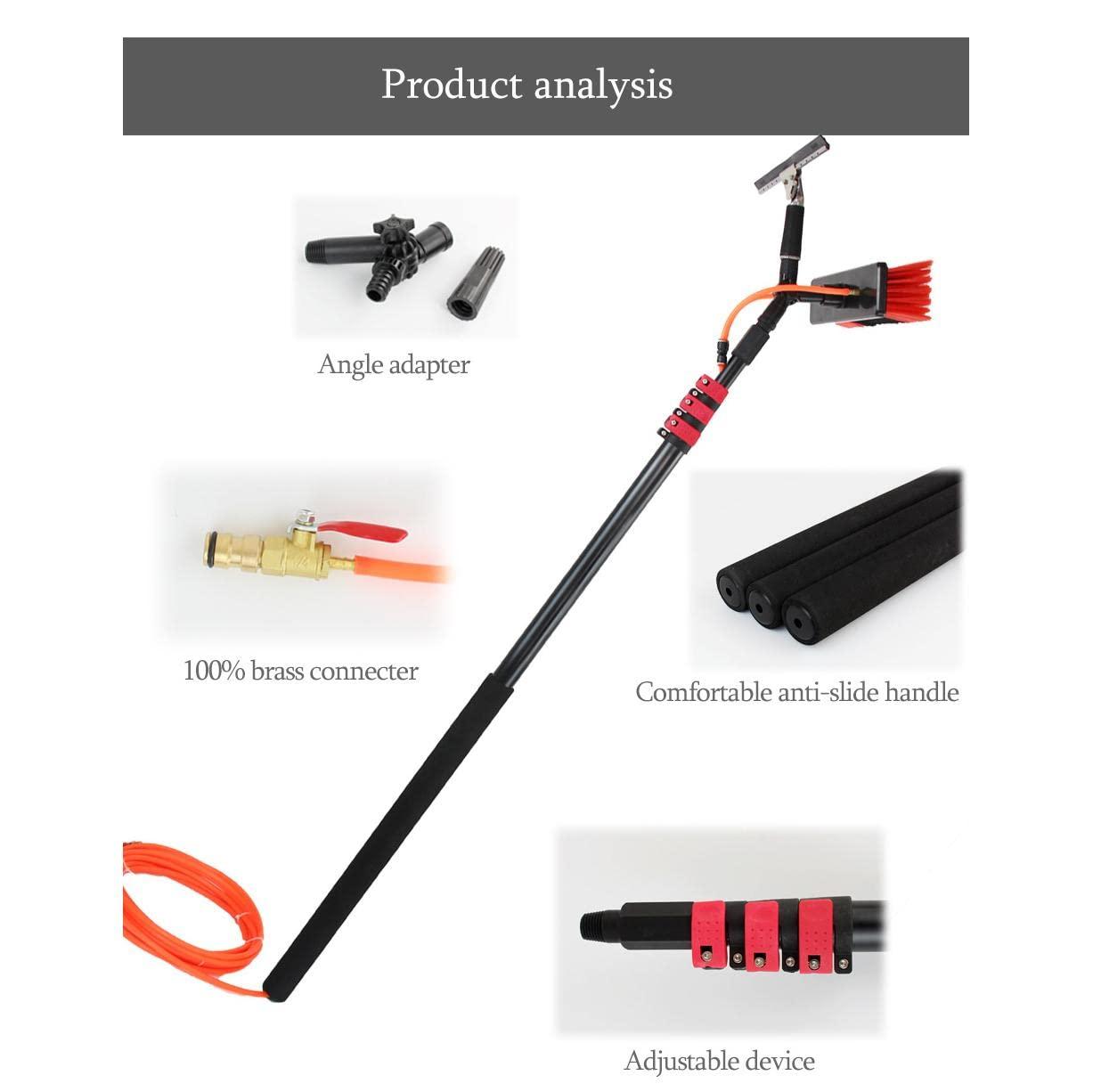 HENLOS HENLOS Waterfed Telescopic Pole Window Cleaning | 30Cm Brush Head & Squeegee | Aluminum Alloy 3.6M -10.8M Telescopic Rod Extension Washing Brush,3.6 M/11.8 Ft/5.4 M/17.7 Ft