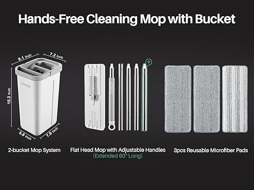 JOYMOOP JOYMOOP Hands-free Mop and Bucket with Wringer Set with Colorful Compressed Sponges, Househould Cleaning Tool of Floor Mop and Cellulose Sponges