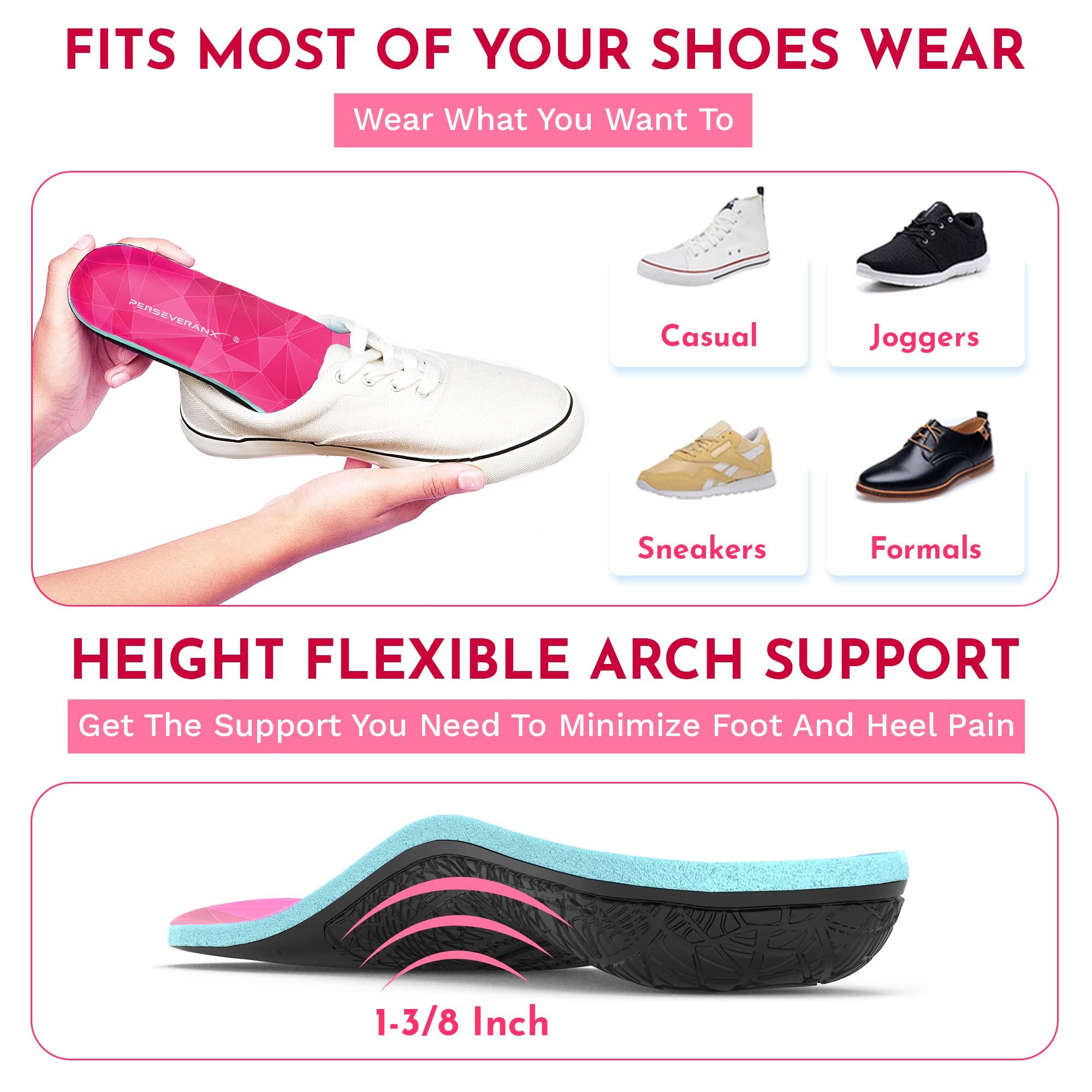 Perseveranx NASA Grade Plantar Fasciitis Insoles High Arch Support Insoles Men Women - Shoe Insoles for Plantar Fasciitis Relief - Absorb Shock & Relieve Flat Foot Pain - Orthotics Inserts for Work & Standing