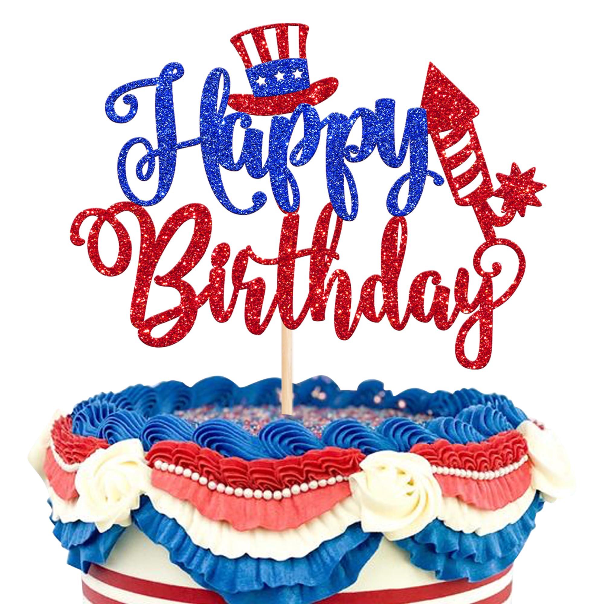 YCTHUNFISH 1 Pack Independence Day Cake Topper Happy Birthday Independence Day 4th of July Patriotic Cake Pick for Independence Day Theme July American National Day Party Decoration Supplies
