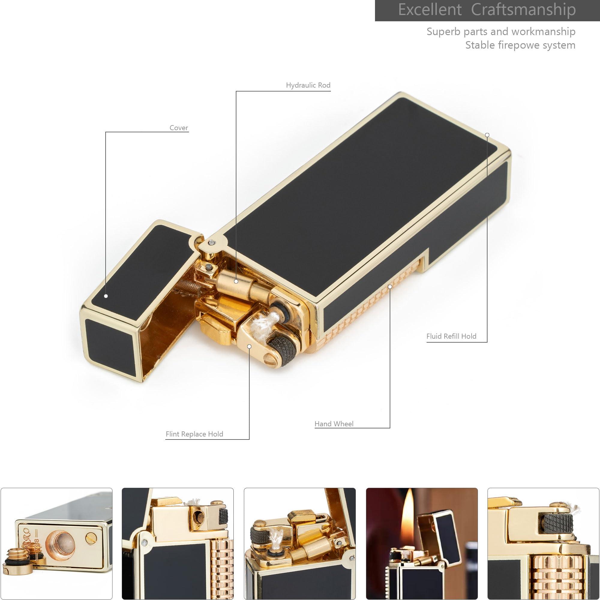 RUIXI Antique Type Classic Soft Flame Kerosene Lighter Fluid Refillable Lighter, Gifts for Men (Gold Black)