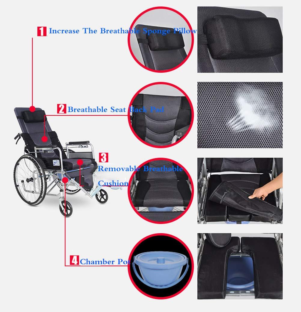 Mustbe Strong Lightweight Folding Aluminum Alloy Medical Wheelchair with Toilet Seat Multifunctional Trolley Adjustable backrest and Lifting Legs to Rest