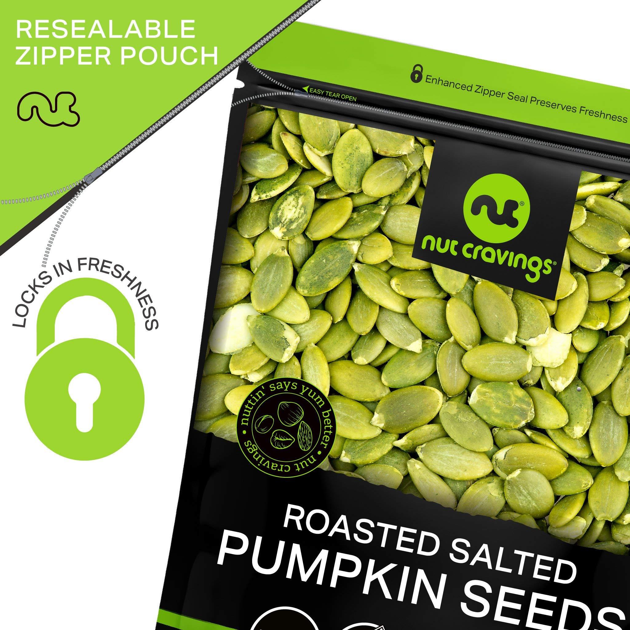 Nut Cravings NUT CRAVINGS - Roasted & Salted Pumpkin Seeds, Pepitas, No Shell (80oz - 5 LB) Packed Fresh in Resealable Bag - Nut Snack - Healthy Protein Food, All Natural, Keto Friendly, Vegan, Kosher