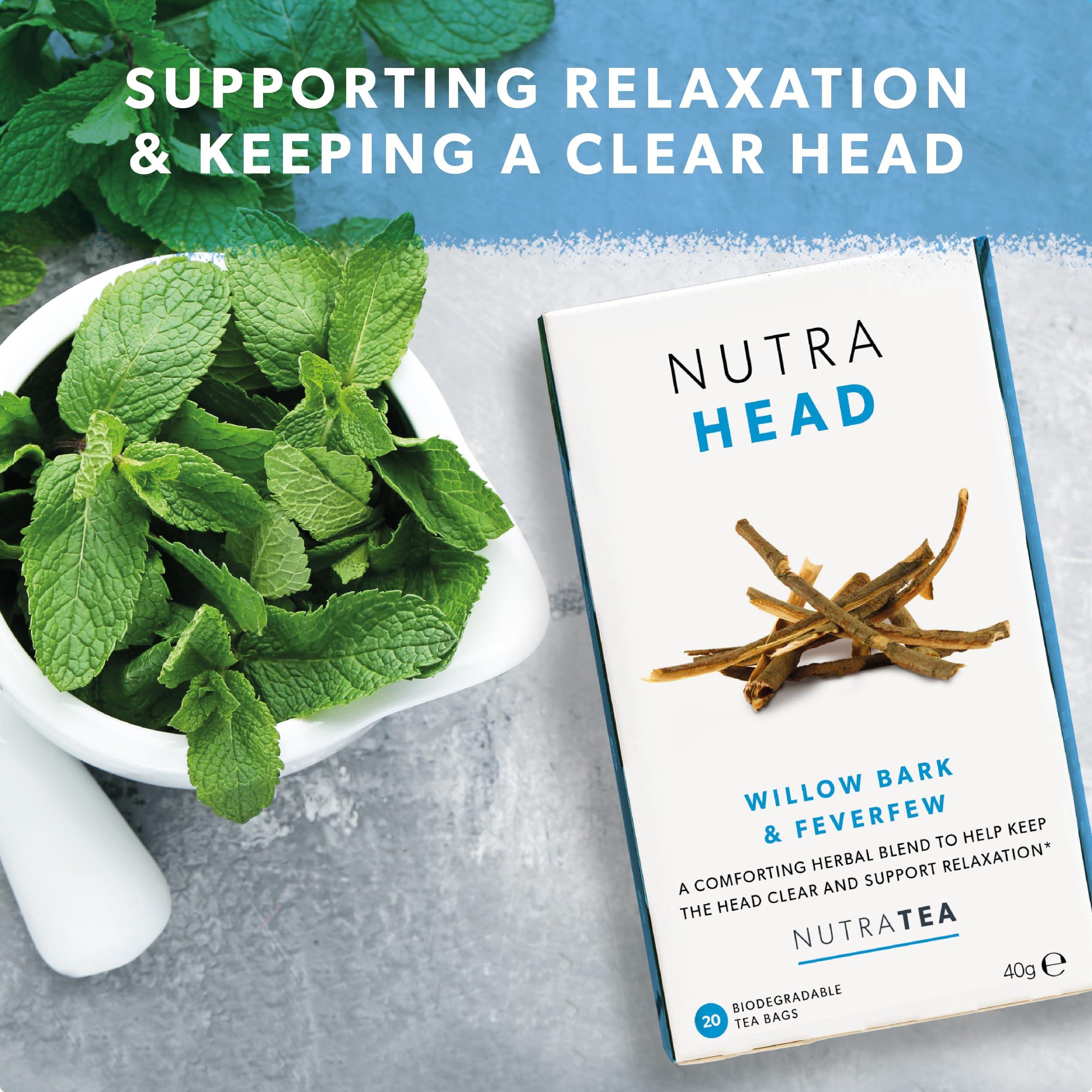 Nutra Tea NUTRAHEAD - Migraine Relief Tea | Headache Relief Tea - For Migraine & Tension Headache Relief - Includes Feverfew,Willow Bark & Rhodiola - 60 Enveloped Tea Bags - by Nutra Tea - Herbal Tea - (3 Pack)