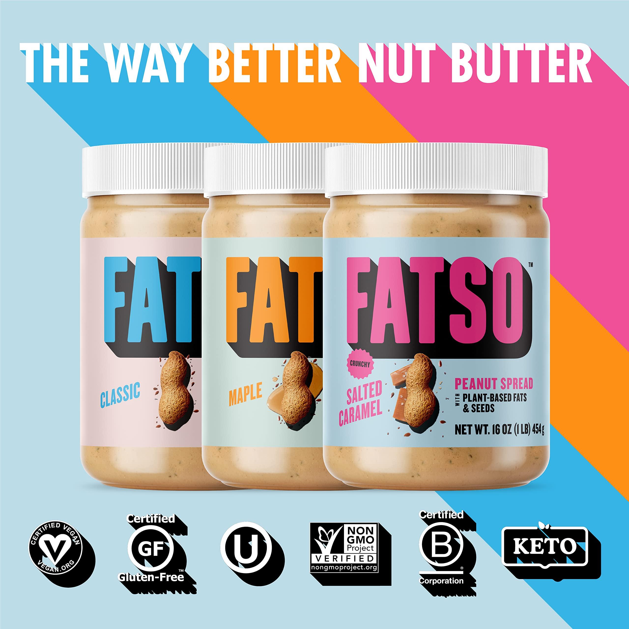 FATSO FATSO Classic Natural Peanut Butter - Vegan Nut Butter Spread w/Plant-based Seeds & Superfats - Keto-friendly, Gluten-free & Sugar-free Protein Butter - (16oz Jar)