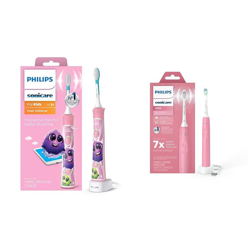 Philips Sonicare Philips Sonicare for Kids 3+ Bluetooth Connected Rechargeable Electric Power Toothbrush & 4100 Power Toothbrush, Rechargeable Electric Toothbrush with Pressure Sensor