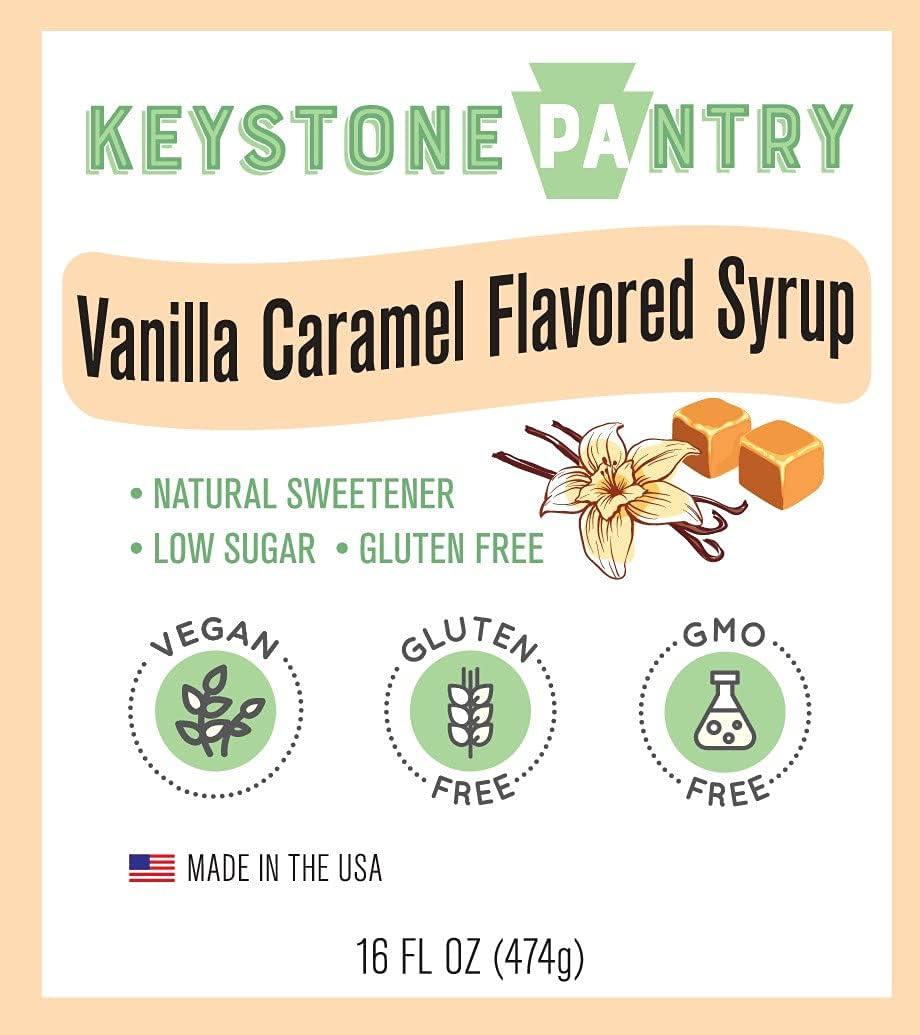 Keystone Pantry Keystone Pantry Vanilla Caramel Flavored Syrup 1 pint bottle Natural Sweetener Low Sugar Gluten Free Vegan GMO Free Kosher-parve