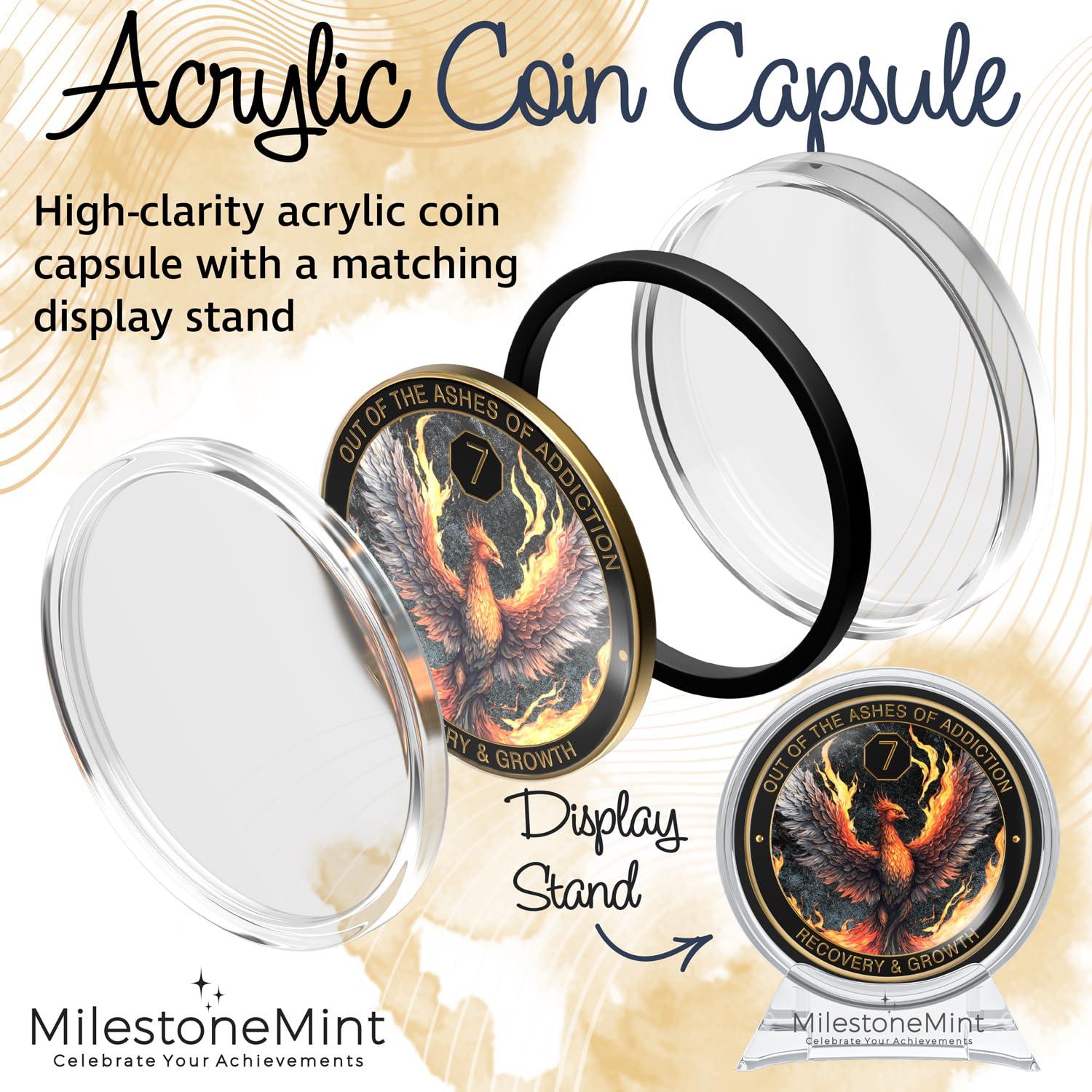 MilestoneMint MilestoneMint Phoenix Sobriety Coin | AA Chip Medallion Gift Set with Coin Capsule, Display Stand & Card for Sober Men & Women in Recovery | Sobriety Gifts for Anniversary Month & Year (7 Years)