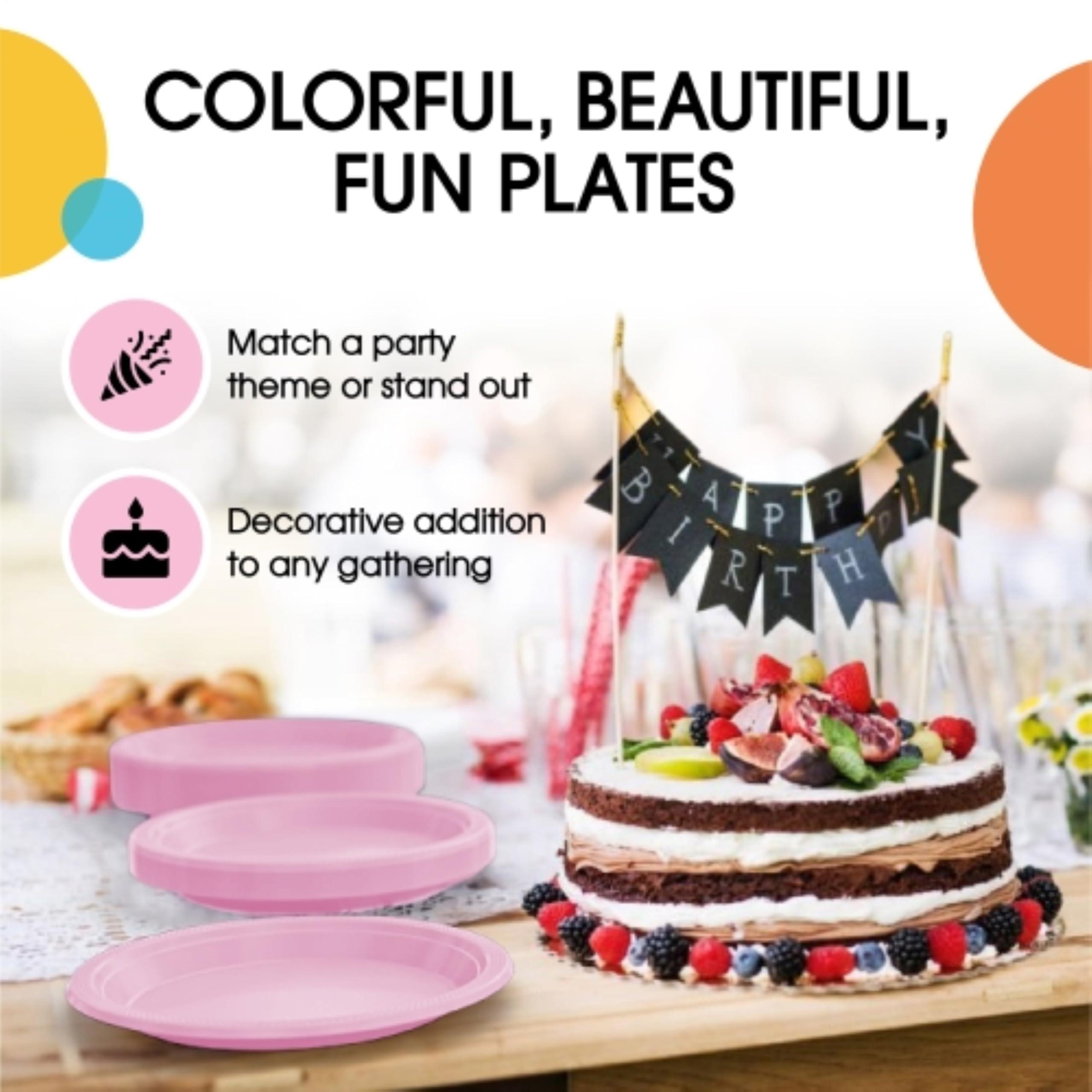 Exquisite Exquisite Pink Plastic Plates Disposable 9\" Pink Plastic Dinner Plates 50 Pcs Pink Disposable Plates Plastic Plates For Party Plates Disposable Heavy Duty 350 GSM Pink Plates For Party