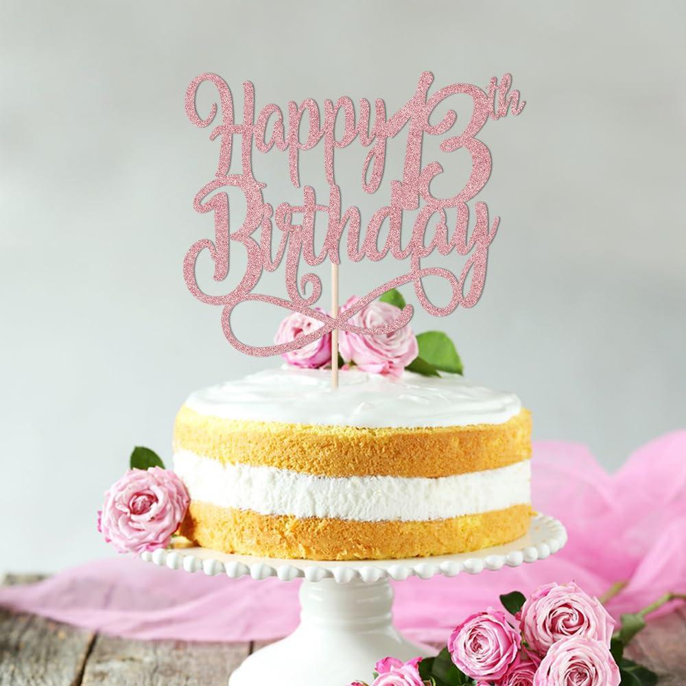 Qertesl Rose gold Happy 13th Birthday Cake Topper,Cheers to 13 Years,happy 13th Birthday Cake Topper,13th Anniversary Cake Topper men and women 13 years old happy birthday Party Decoration