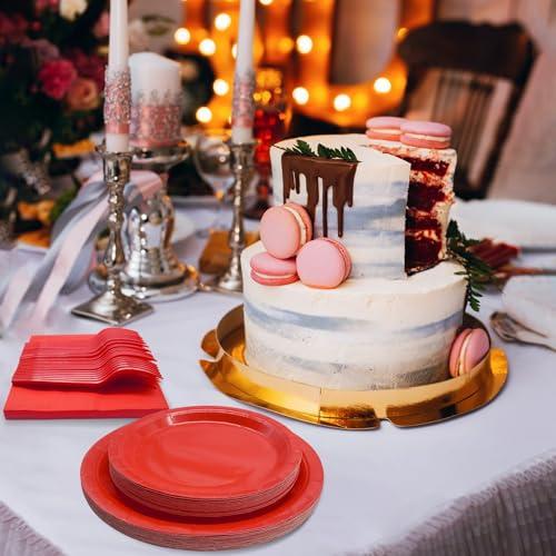 WYQJHKV WYQJHKV Red Party Supplies Set Include Red Paper Plates and Napkins party supplies,Severs 25 Guests Red Dessert Plates,Disposable Cake Plates Paper Plate Red for Birthday Wedding Party
