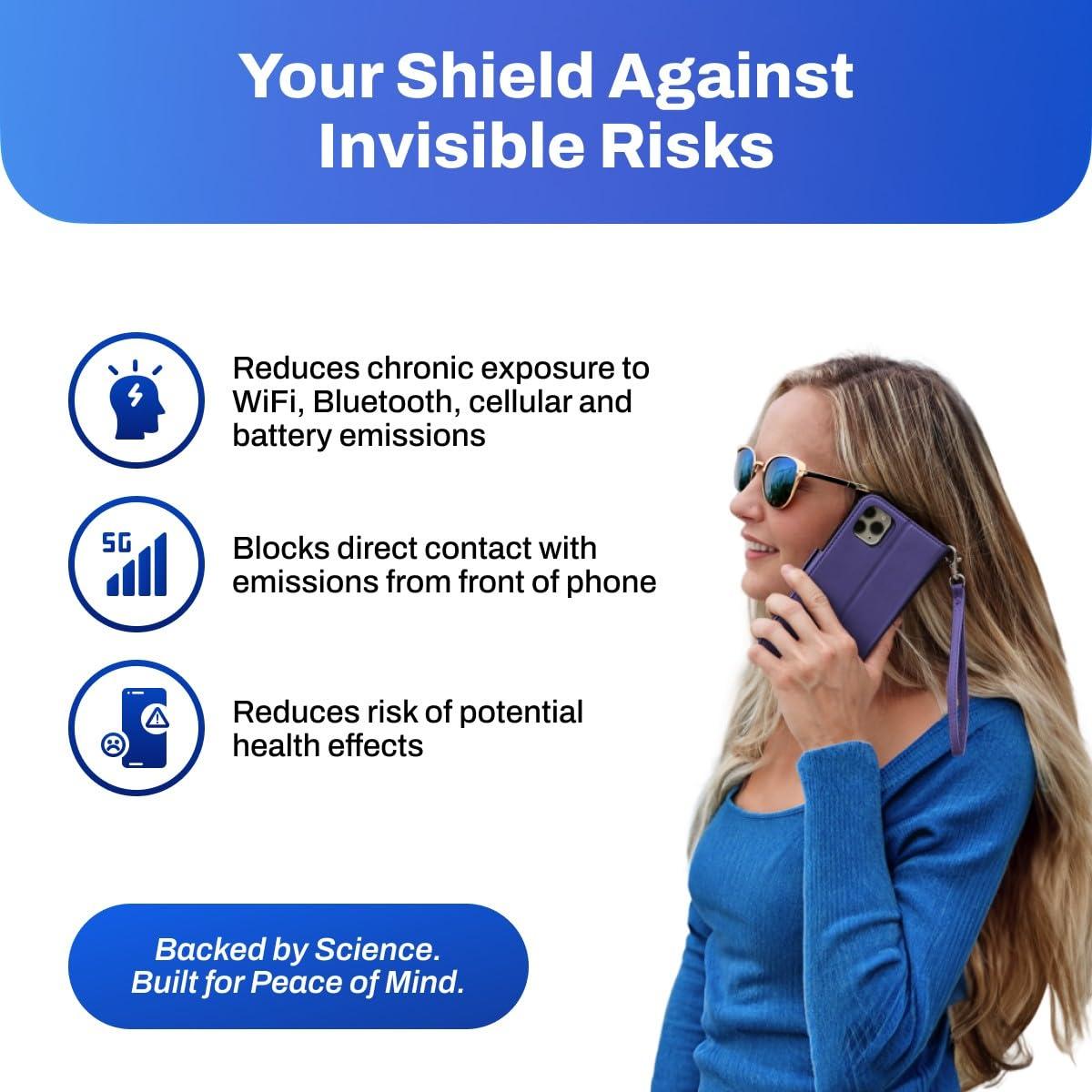 DefenderShield DefenderShield EMF Protection & 5G Anti Radiation iPhone 14 Pro Case - RFID Blocking EMF Shield Detachable Wallet Case with Magnetic Closure (Purple)