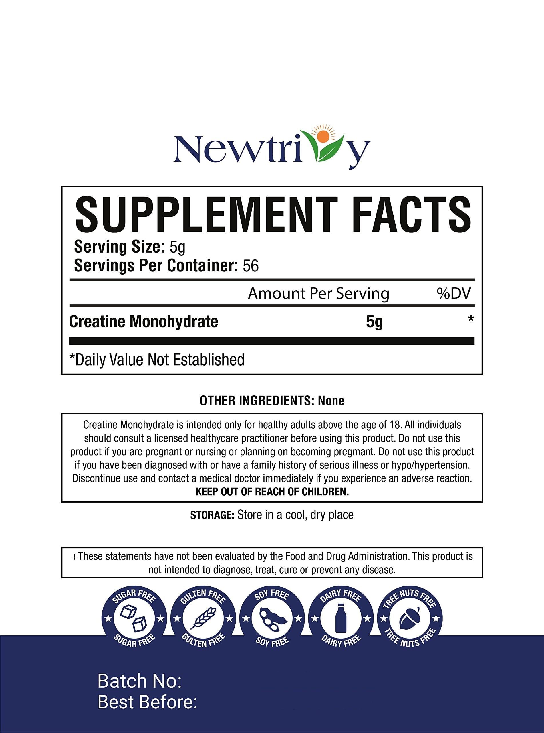 Newtrivy Creatine Monohydrate,Micronized, Pure,Unflavored,280g (9.8oz)