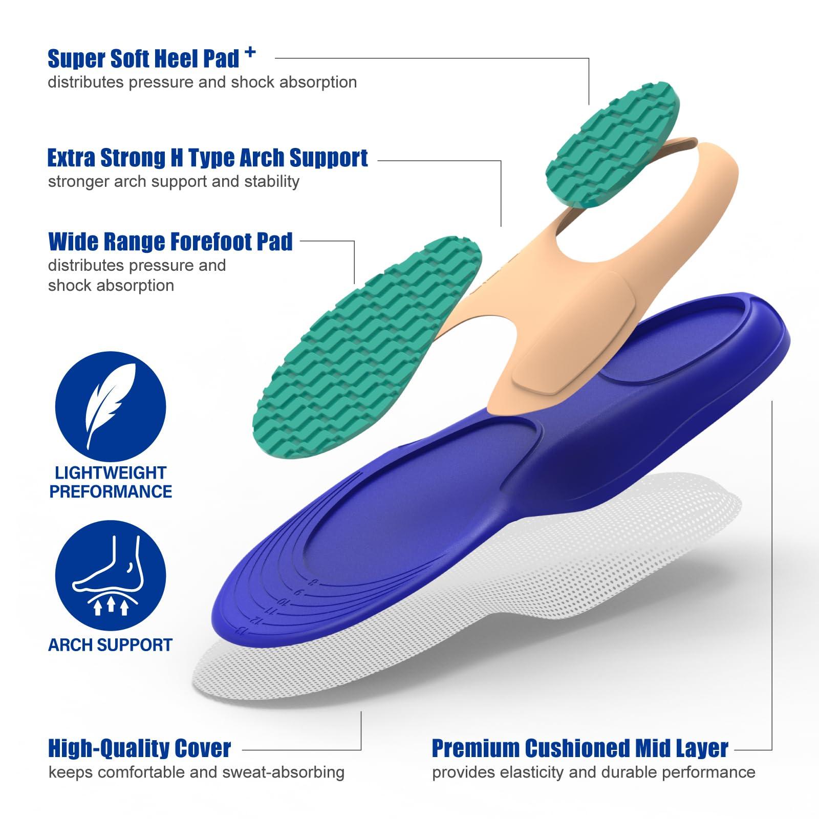 GED Running Insoles for Men - GED Sports Inserts for Plantar Fasciitis Relief, Arch Support for Runners and Athletics - Orthotic Inserts for Stability and Cushioning, Minimize Foot Fatigue US 9-9.5