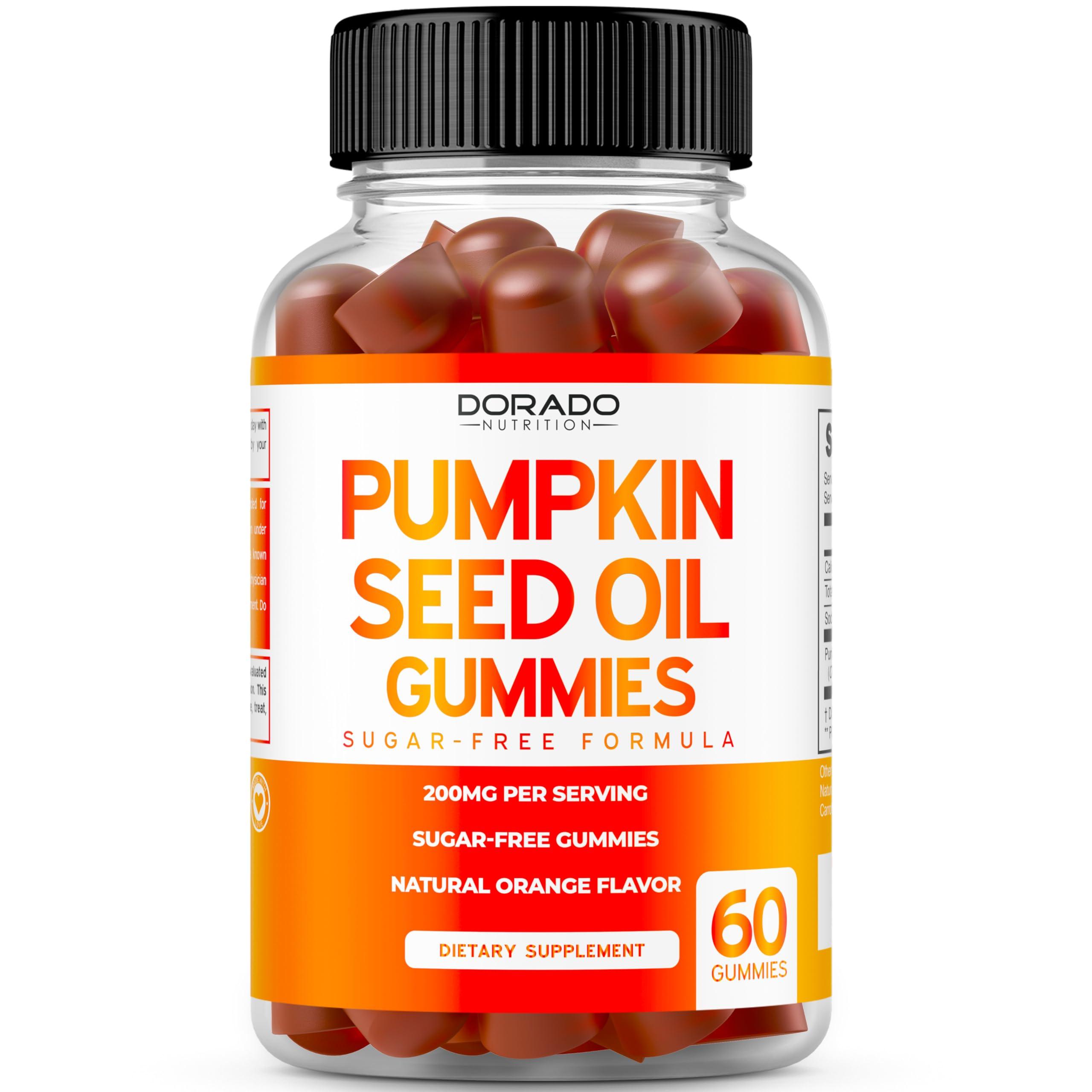 DORADO NUTRITION Pumpkin Seed Oil Gummies - 4,000mg Pumpkin Seed Oil For Hair Growth and Bladder Control - Sugar Free Gummy - Delicious Orange Flavor - Non GMO - Gluten Free - Vegan Supplement - (60 Count)