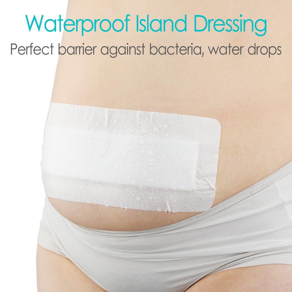 POSTOP MEDICAL WEAR 20 Pcs Waterproof C-Section Adhesive Island Dressing Long | 4x12 Inch Tummy Tuck Incision Long Post Surgery Bordered Gauze Bandage + Absorbent Dressing Pad Sterile Large Wound Recovery