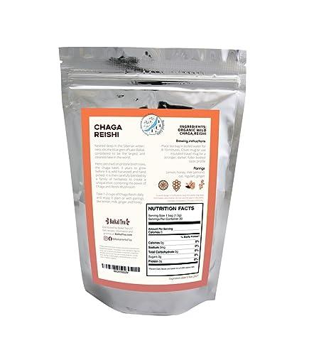 Baikal Tea Baikal Tea Chaga Reishi Tea Wild Chaga Tea with Reishi - 30 Unbleached Tea Bags - Ganoderma Lingzhi Mushroom Supplement Tea with Wild Chaga