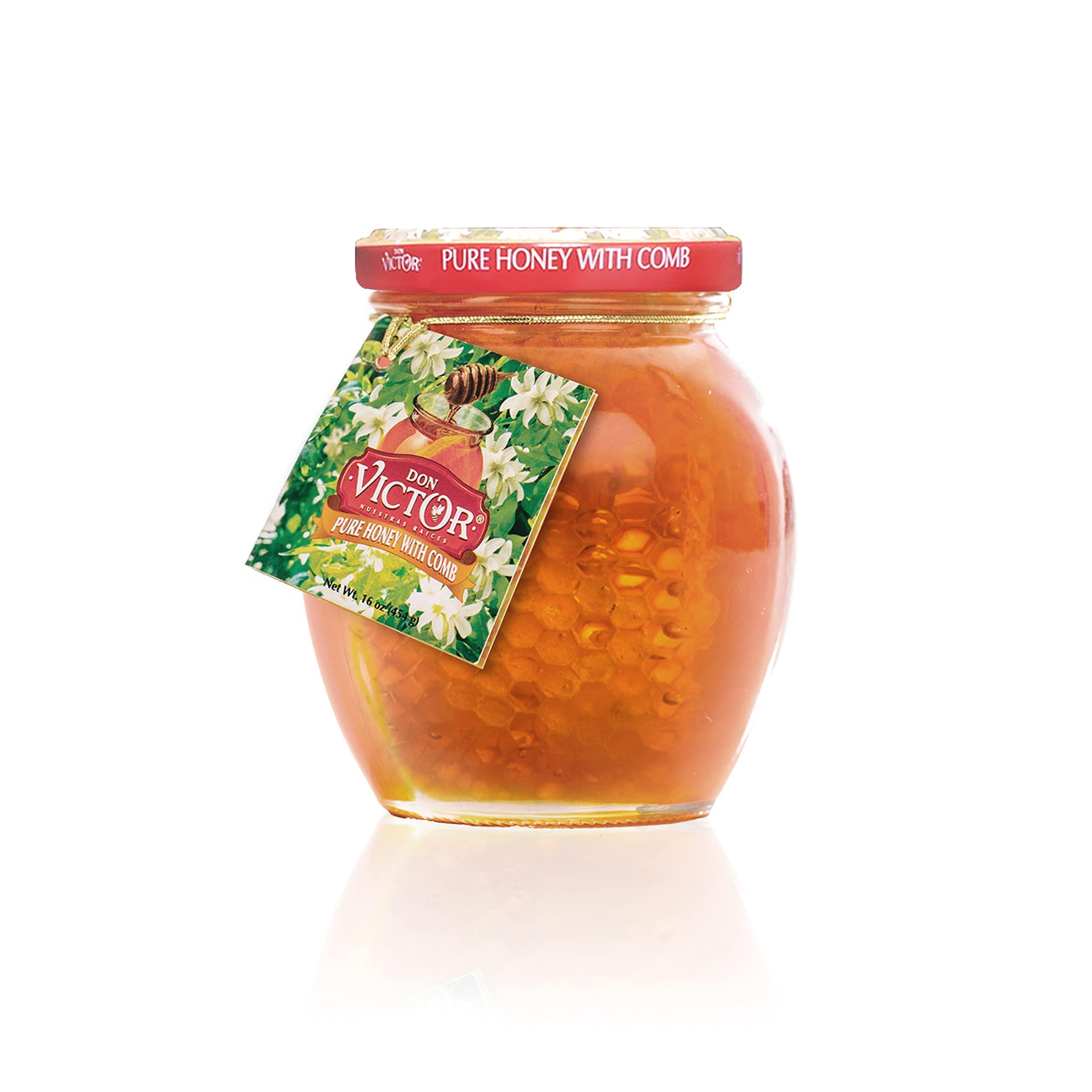 Don Victor Don Victor Pure Honey with Comb, 16 oz. Glass Globe Jar, Edible Honeycomb Included, Alternative Sweetener, Perfectly Sweet Gift for Teachers