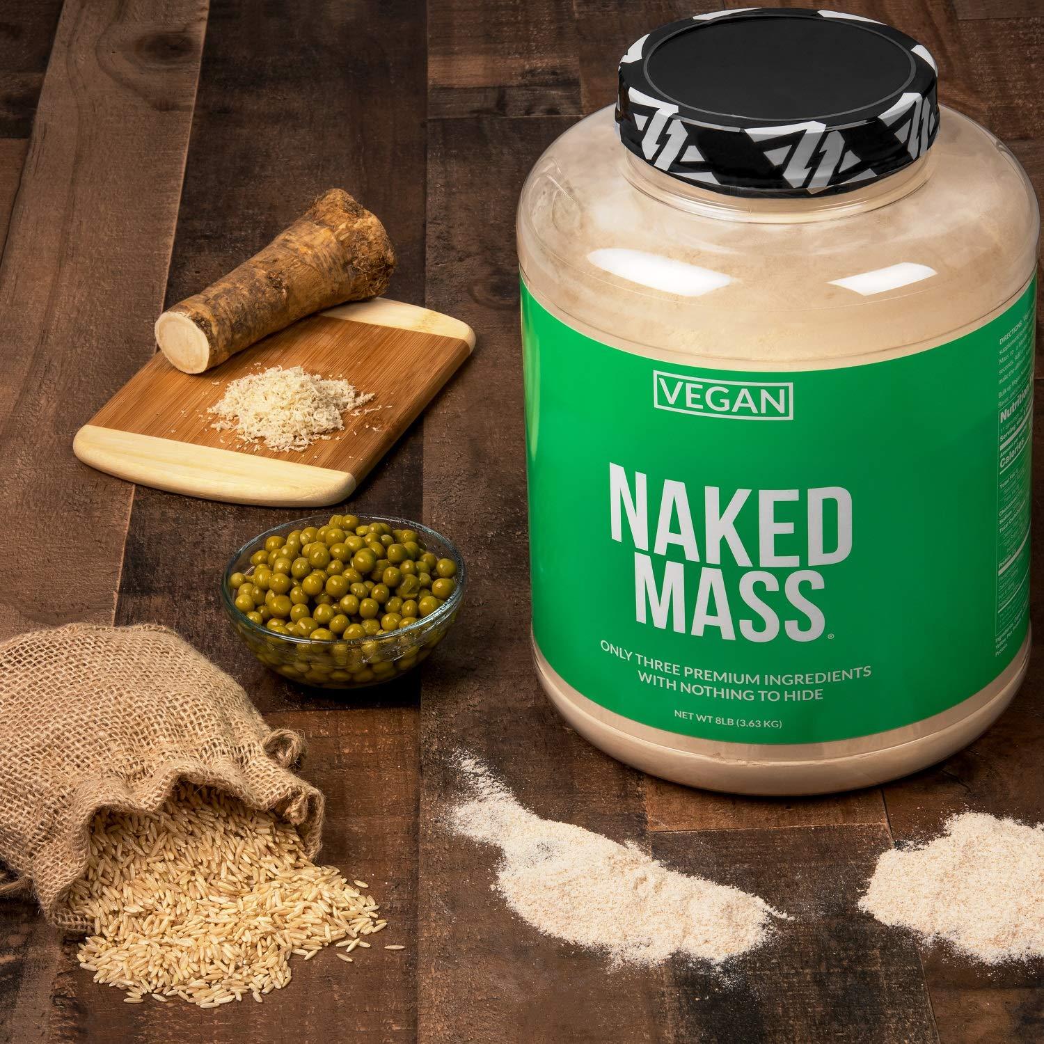 NAKED nutrition NAKED Vegan Mass - Natural Vegan Weight Gainer Protein Powder - 8Lb Bulk, GMO Free, Gluten Free, Soy Free & Dairy Free. No Artificial Ingredients - 1,230 Calories - 11 Servings