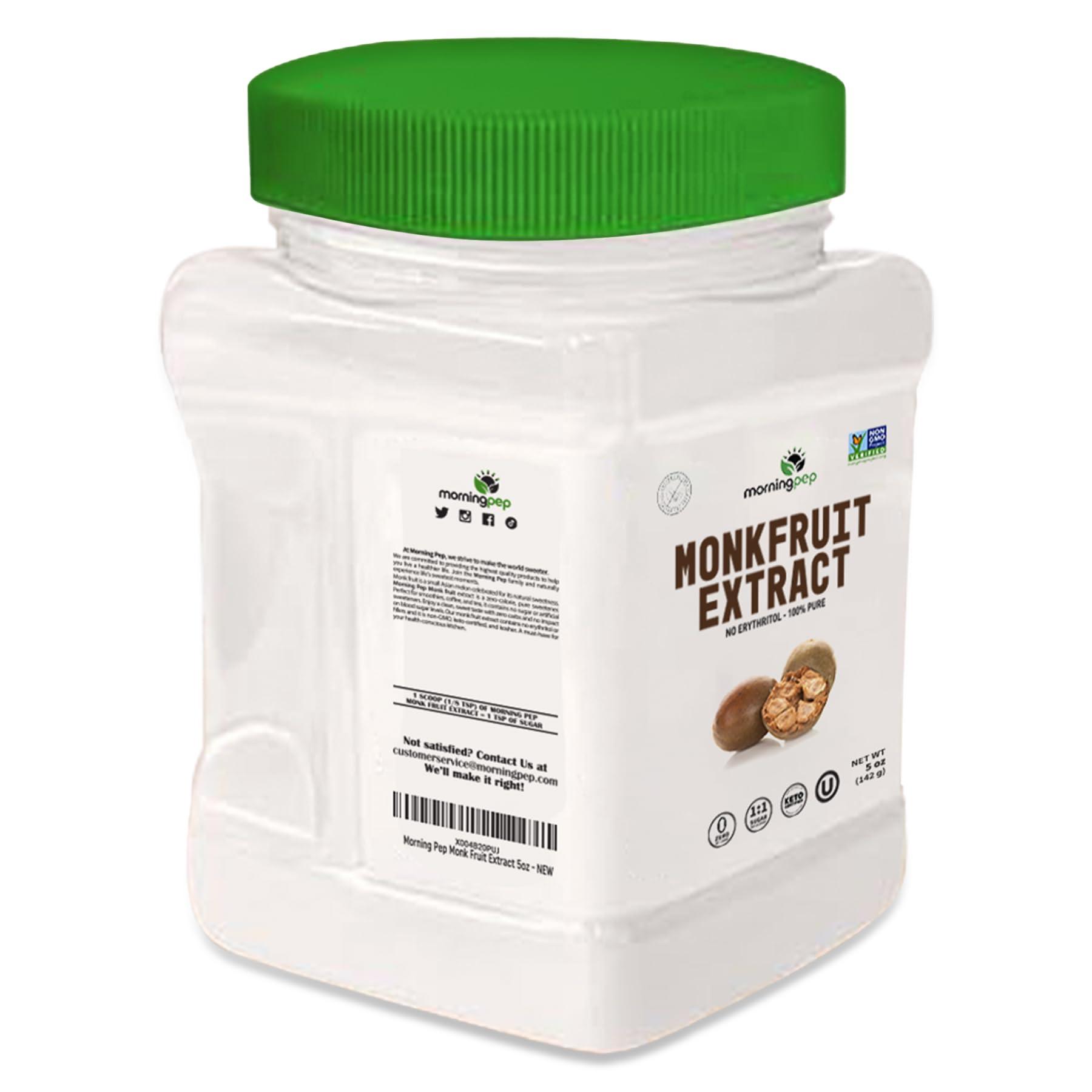 Morning Pep Morning Pep 100% Pure Monk Fruit extract sweetener, No Erythritol, Monkfruit Extract Powder, NON-GMO Project Verified, Keto Certified, OU kosher, No Fillers Zero Calories | Over 450 Servings | 5 oz