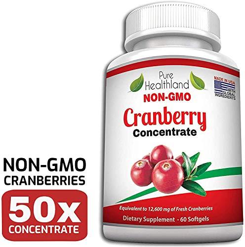 Pure Healthland Pure Healthland Non GMO Cranberry Concentrate Supplement Pills for Urinary Tract Infection UTI. Equals 12600mg Cranberries. Triple Strength for Men and Women, Easy to Swallow Softgels 1 Bottle