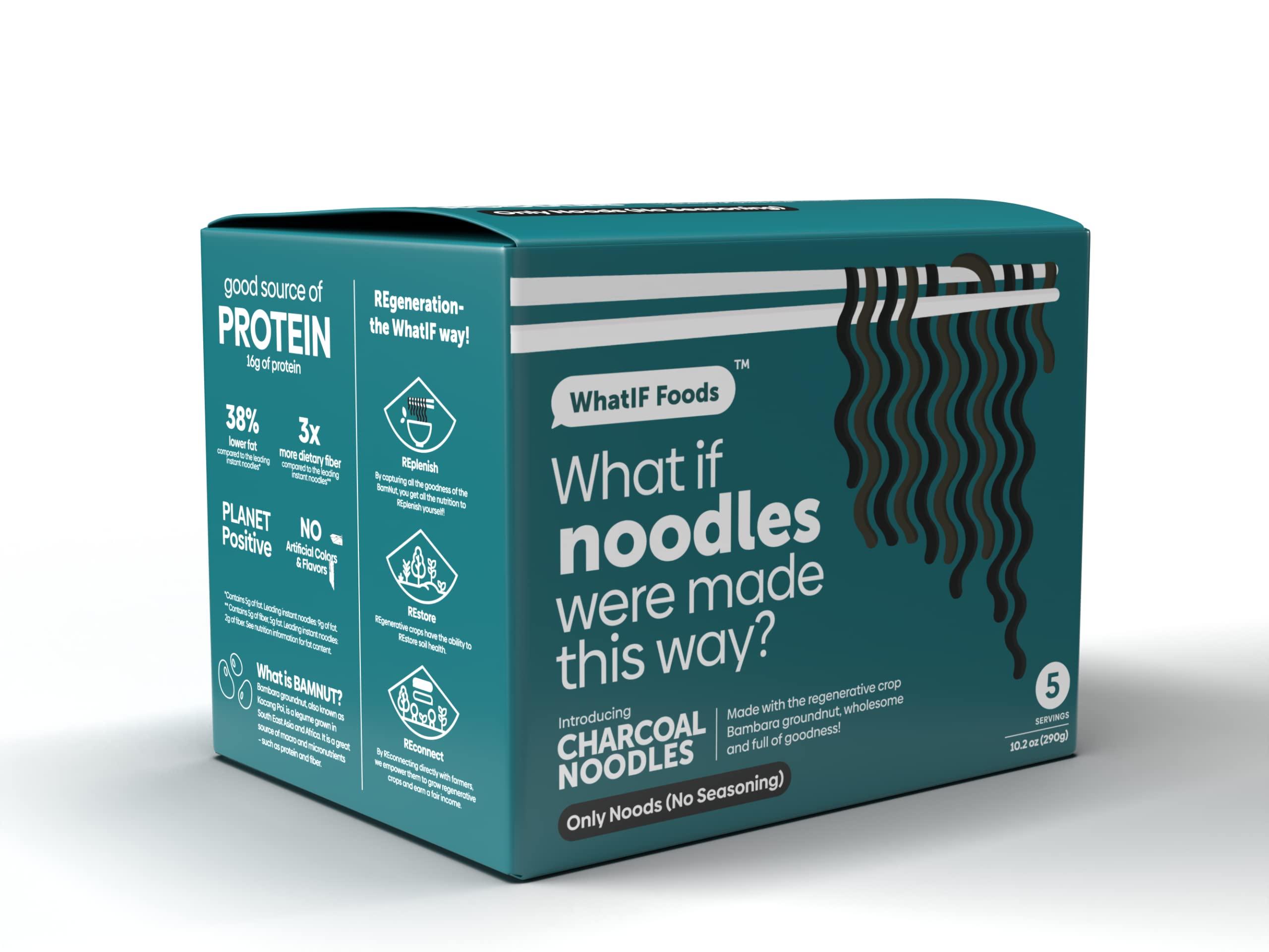 WhatIF Foods Healthy Instant Charcoal Noodles Unflavored | 17g Protein & 6g Fiber, Vegan, Air Fried, Lower Sodium | For Ramen, Wok, Stir Fry | Quick Cooking 5 Pack by WhatIF Foods