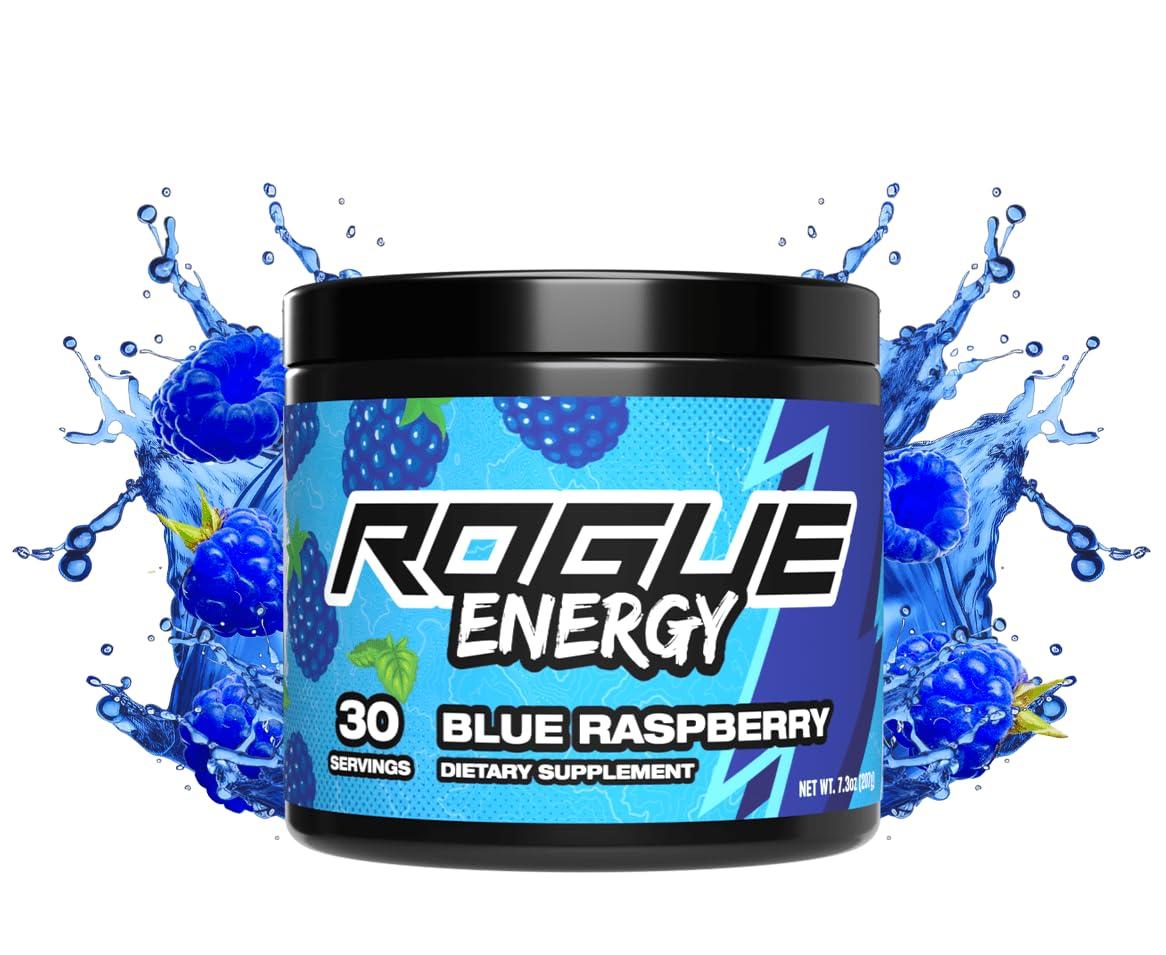 Rogue Energy Rogue Energy Energy Drink Powder for Long Gaming Hours - Energy Powder for Mental Focus - Sugar & Gluten Free - Gaming Supplement with Caffeine & Vitamins - Made in USA (Blue Raspberry - 40 Servings)