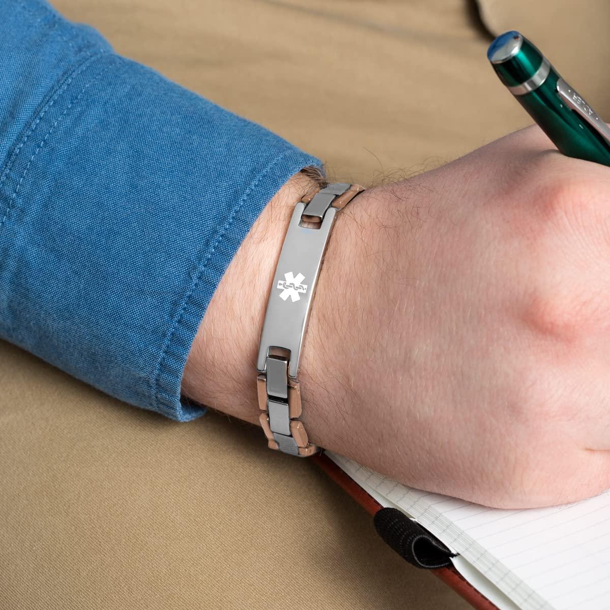 Lauren\'s Hope Lauren\'s Hope Durable Custom Engraved Black, Blue and Rose Gold and Silver Medical Alert Bracelets, Diabetes, Heart Disease, Pacemaker, Epilepsy, Medical ID (8.5 inches, Rose Gold and Silver)