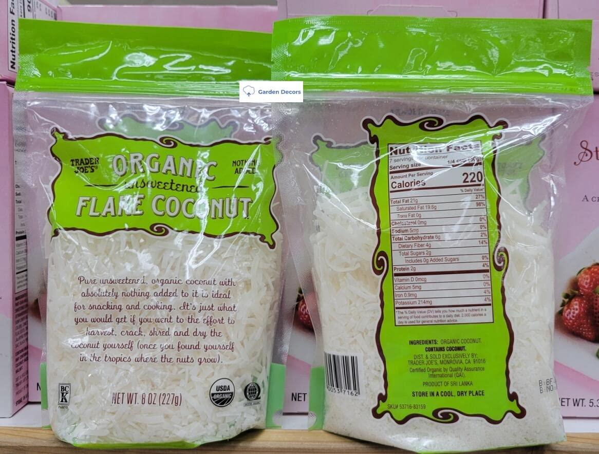 Trader Joes Trader Joes Organic Unsweetened Flake Coconut 8oz 227g (Two Bags)