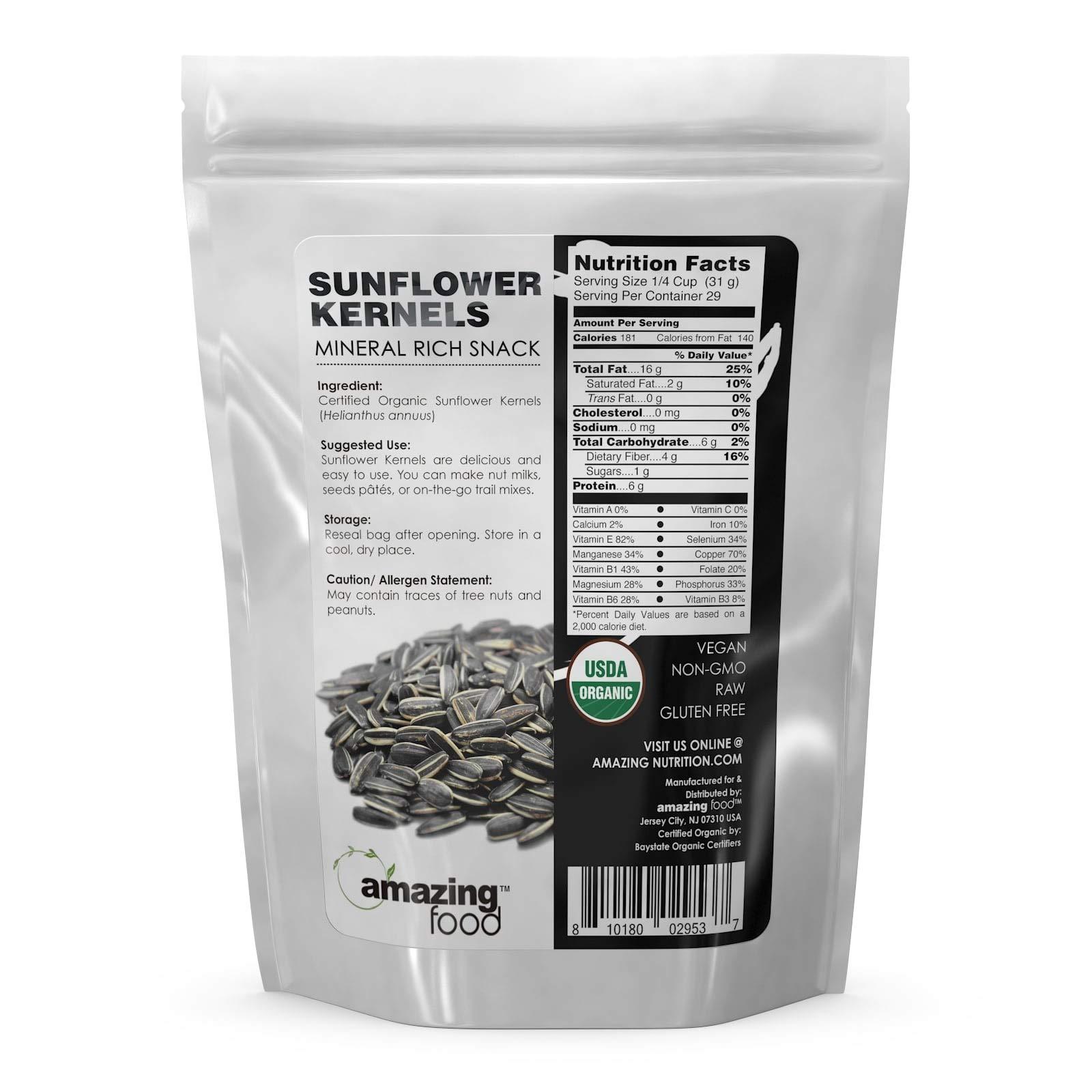 Amazing Food Amazing Food SunFlower Kernels | USDA Organic Certified | 2 Lb | Vegan | Non-GMO | Gluten-Free | Made in USA
