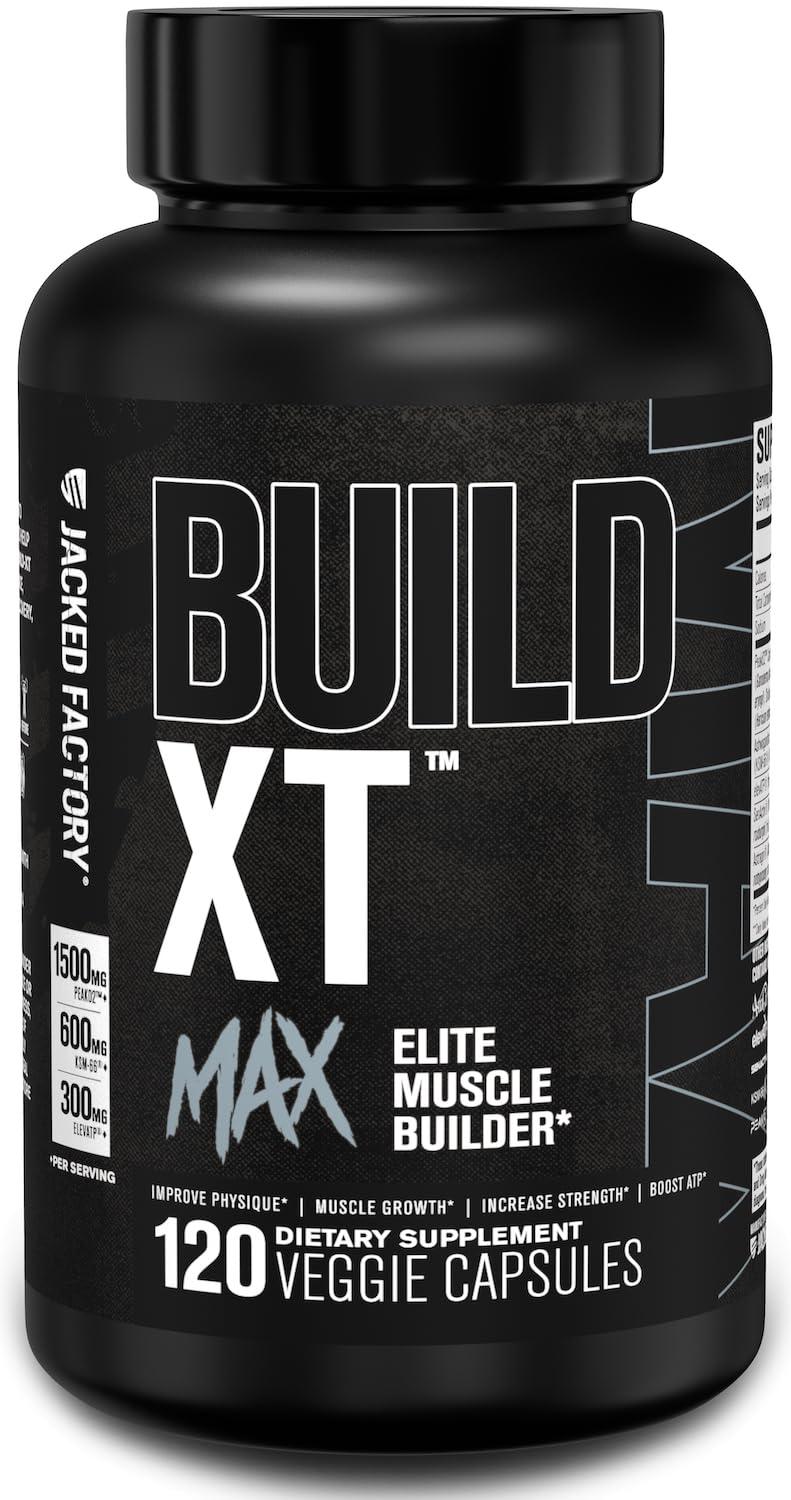 Jacked Factory Jacked Factory Build-XT Max Muscle Builder for Men and Women - ATP Supplement with Peak02 Cordyceps, KSM-66 Ashwagandha, & ElevATP for Muscle Recovery, Muscle Growth, Increased Endurance - 120 Count