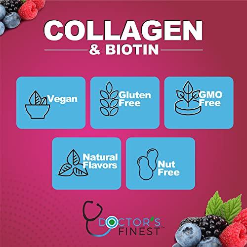 DOCTORS FINEST DOCTORS FINEST Collagen and Biotin 10000mcg Gummies, Vegan, GMO-Free, Gluten Free, Natural Raspberry Flavor Gummy Vitamins, for Hair Growth, Hair Skin and Nails Dietary Supplement, 90 Gummies