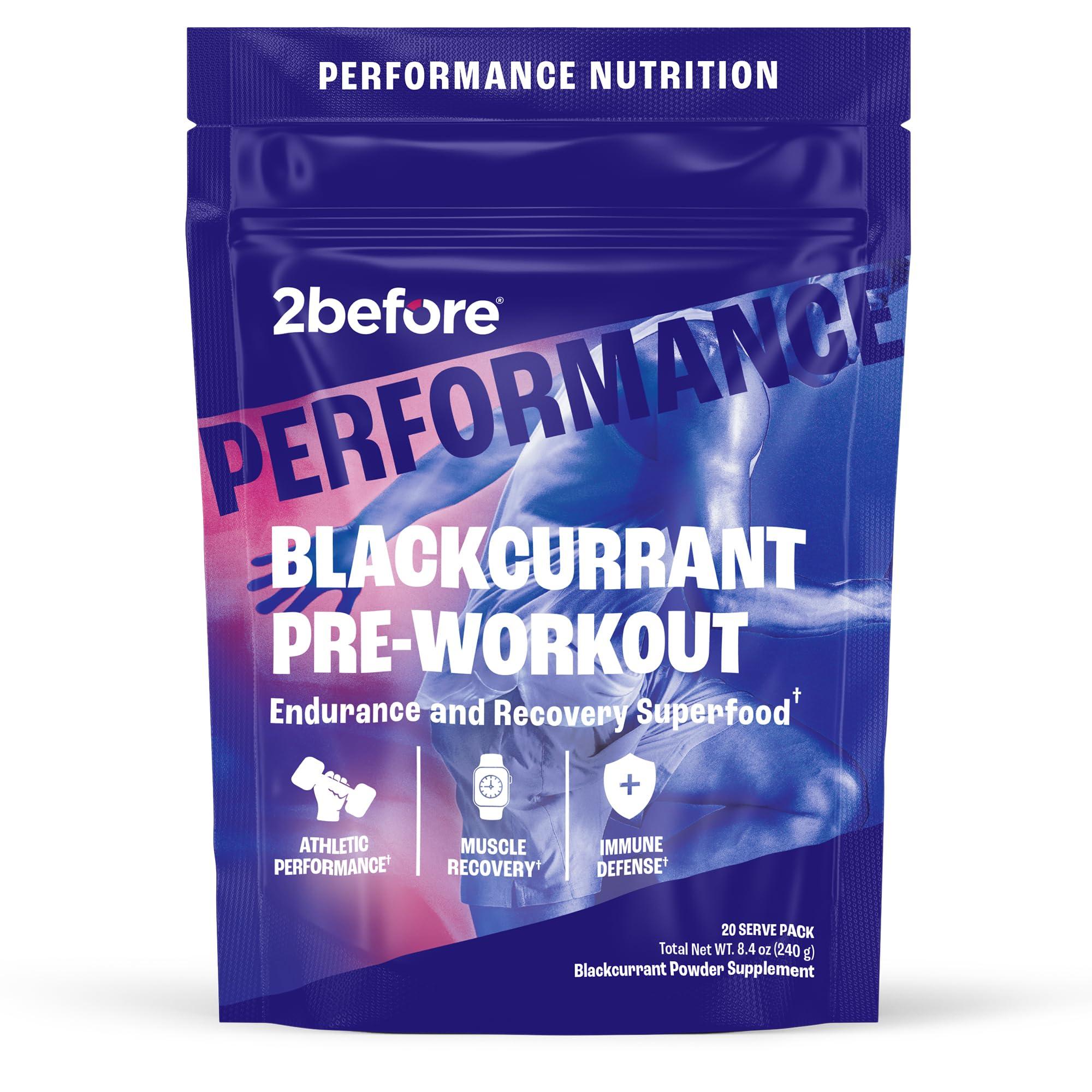 2before 2before Blackcurrant I All Natural Vegan Pre Workout, Caffeine Free I Clean Energy, Endurance, Recovery I Pre Workout Women and Men I 20 Servings Pouch I Informed Sports Certified