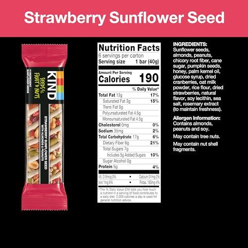 KIND KIND Seeds Fruit & Nuts Snack Bar, Strawberry Sunflower Seed | 5g Protein, High Fiber, Gluten Free Bars, 1.4 OZ, 6 Count