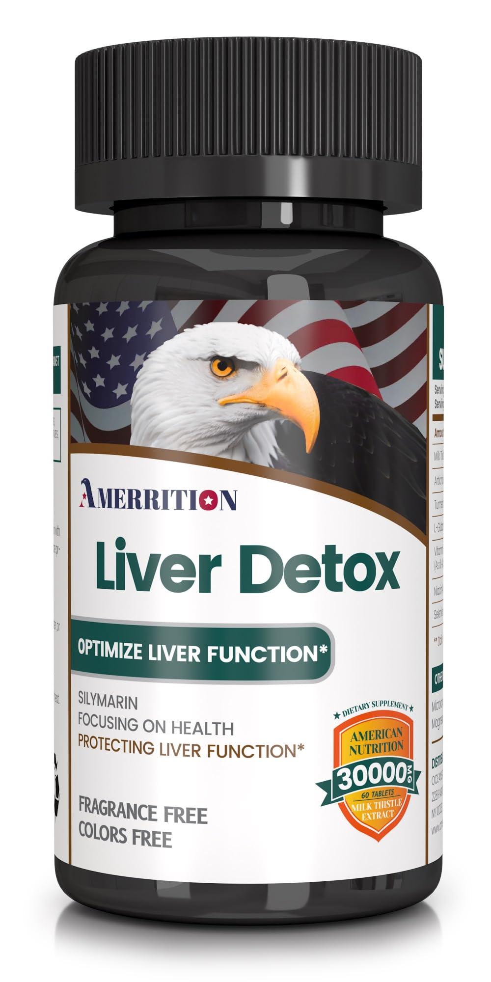 Amerrition Amerrition Liver Support Supplement with Milk Thistle Silymarin, Artichoke Extract, Turmeric - Optimal Liver Function and Digestive Health 60 Tablets