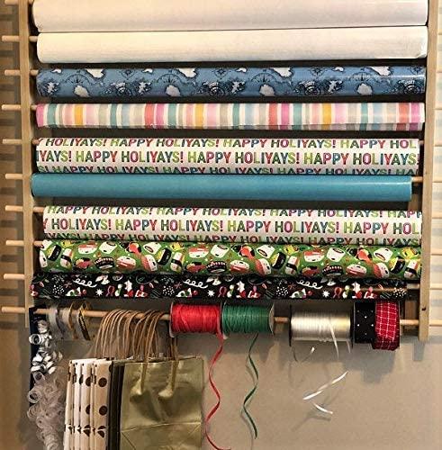 Z-Things Z-Things Storage, Organizer, Dispensing Rack for Gift Wrapping Paper, Ribbons, Cellophane, Vinyl Rolls, Paper, Maps Etc. Holds 10 Rows. Adjustable Width. Easy Wall Mount. Hardware Included.