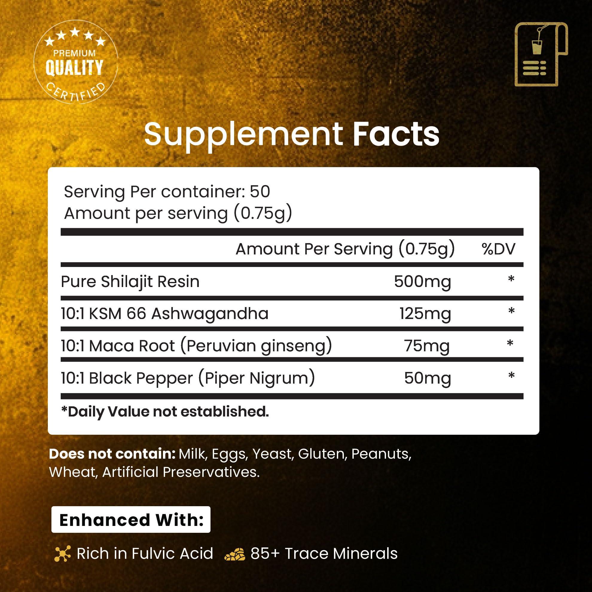 BeepWell BeepWell Shilajit Resin Himalayan Pure Natural Ashwagandha Maca Root Black Pepper Authentic Chilajil Men Women Gold Ayurvedic, 72% Fulvic Acid 85+ Trace Minerals, 50 Servings, 40 Grams