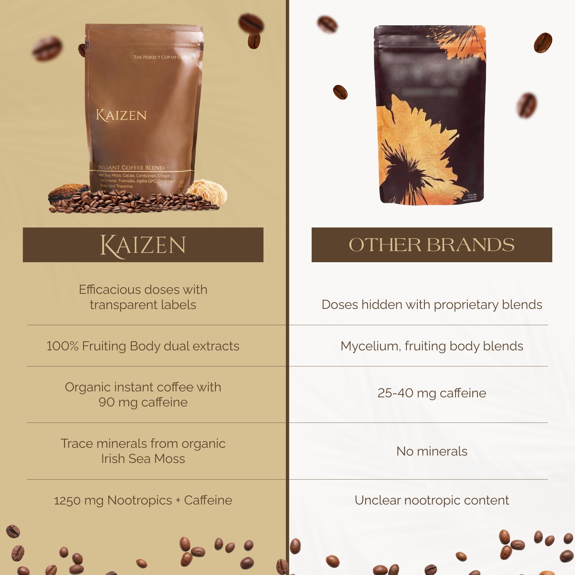 Kaizen Kaizen Coffee - Premium Mushroom Nootropic Blend With Irish Sea Moss, Coffee, Mushrooms, Cacao, Theanine - Performance, Clarity, Energy, Wellness - Clean Caffeine - Adaptogenic Instant Powder - 12.7oz