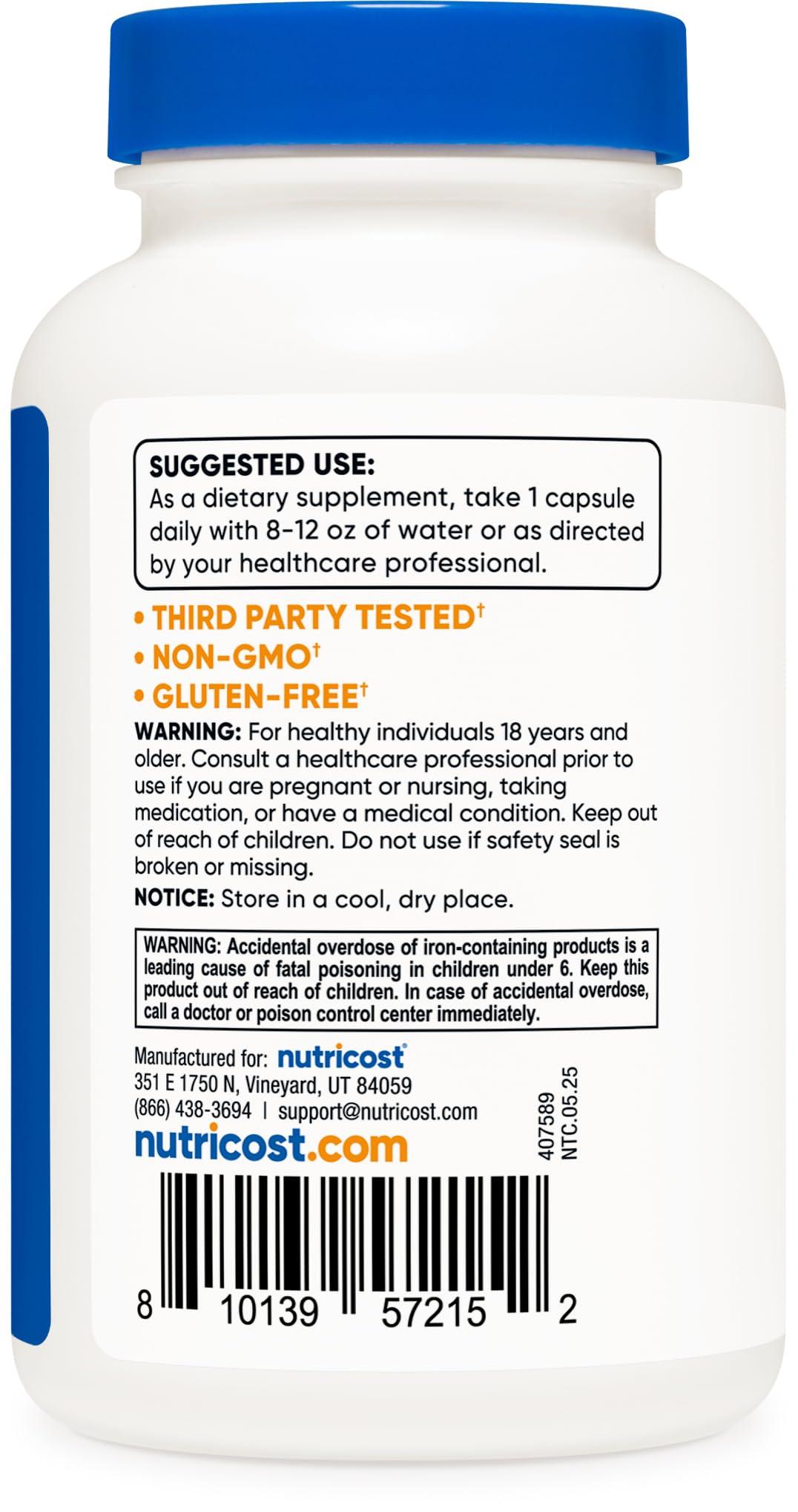 Nutricost Nutricost Iron Bisglycinate Supplement (25mg) 240 Capsules - from Ferrous Bisglycinate Chelate - Non-GMO & Gluten-Free