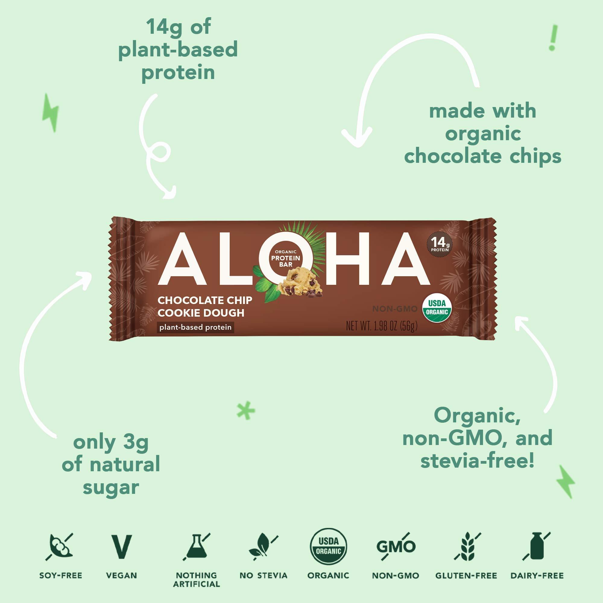 ALOHA ALOHA Organic Plant-Based Protein bar, Chocolate Chip Cookie Dough, 1.98 Oz